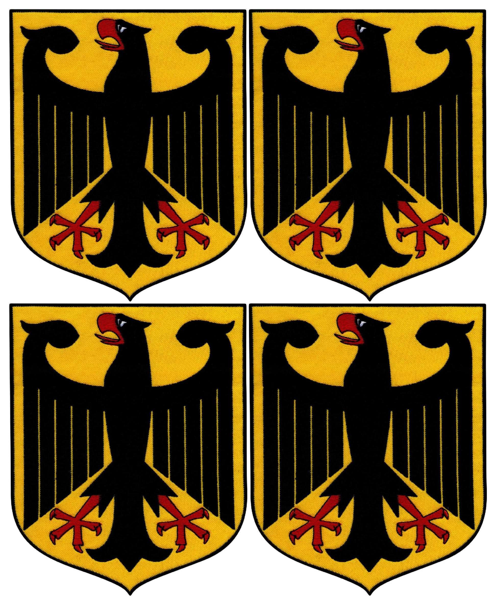 Set of Four - Coat of arms of Germany - Big 7.9" - Black VeIcro/Hook and Loop Backing - Embroidered Patch/Badge/Emblem