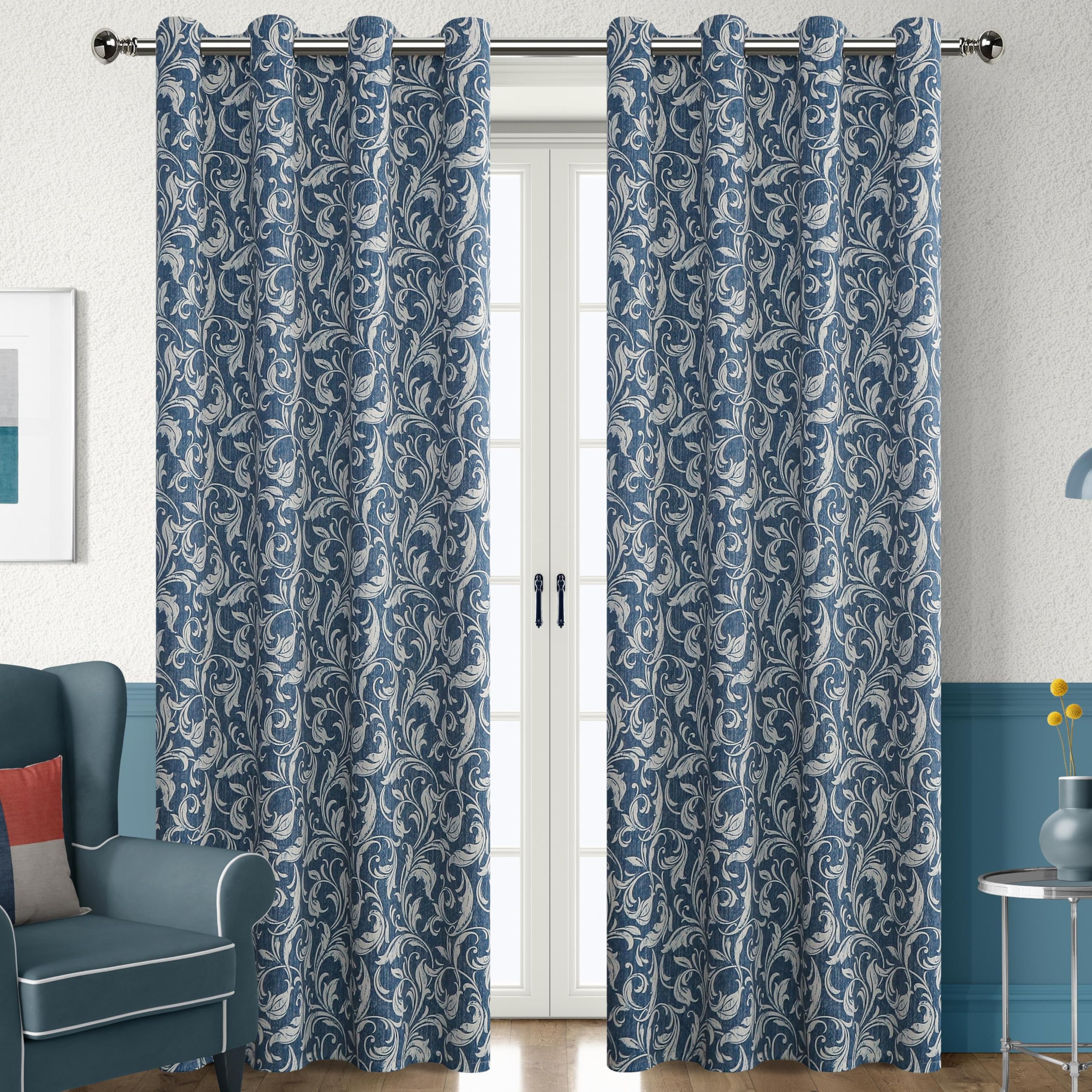 Blackout Curtains for Bedroom, Blue Window Drapes 102 Inch Length for Living Room, Thermal Insulated Grommet Curtains, 2 Panels