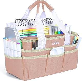 JJRING Craft Organizer Tote Bag Art Storage Caddy Bluish Beige