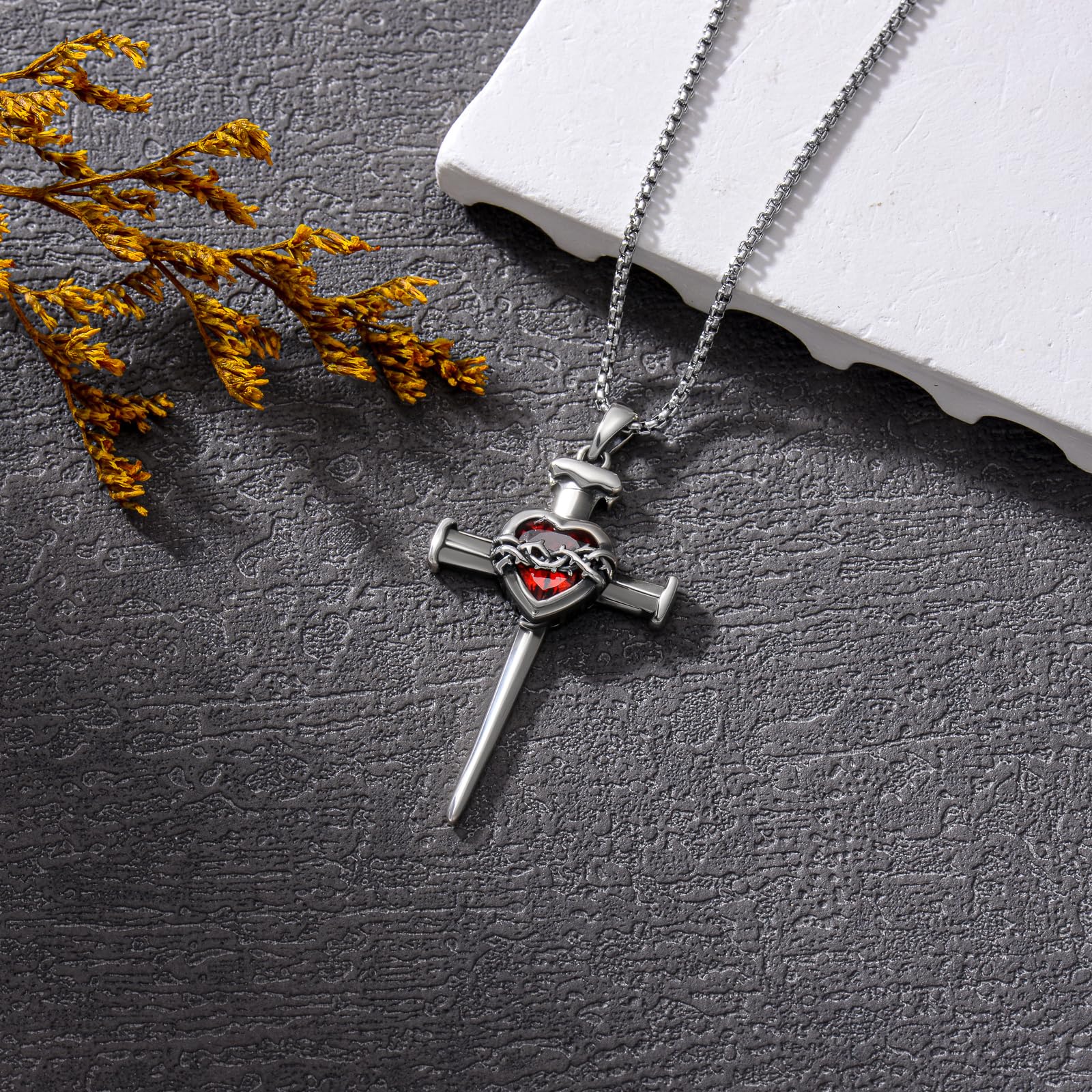 PROESS Catena a croce da uomo in argento sterling 925 corona con spine / stella di David / Gesù Croce Gioielli religiosi Regalo di Natale per le donne, Argento Sterling, Nessuna gemma