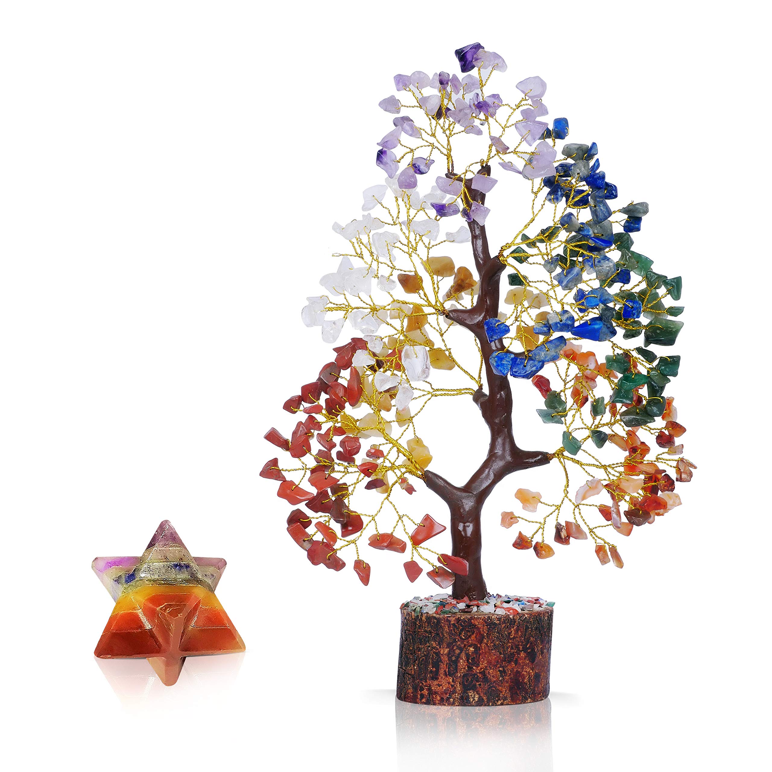 PYOR Seven Chakra 10-12 Inches Tree Seven Chakra Bonded Lines Stacked Merkaba Star Combo Crystal Reiki Healing Aura Cleansing EMF Protection Chakra Balancing Home Decor Good Luck Prosperity Wealth