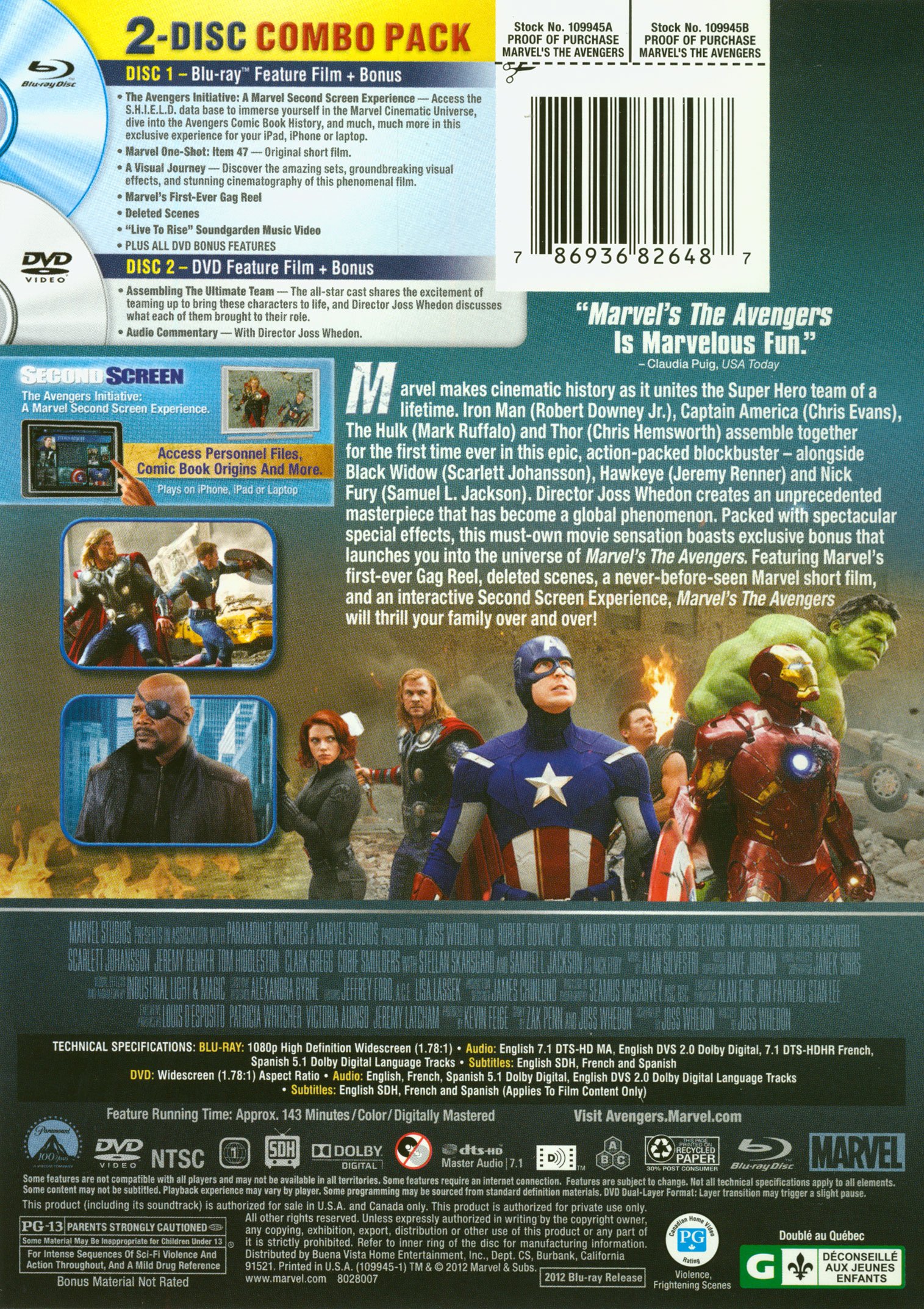Marvel's The Avengers (Two-Disc Blu-ray/DVD Combo in DVD Packaging)