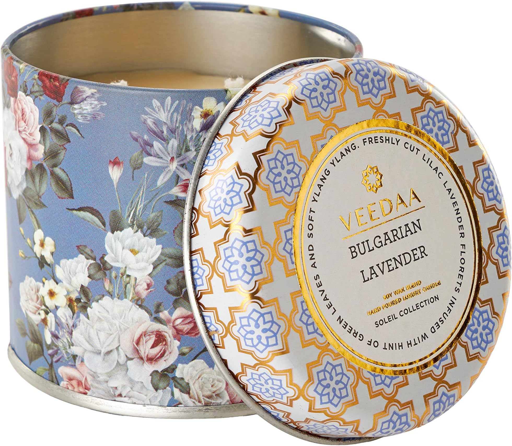 VEEDAA Bulgarian Lavender Mason Tin Soy Wax Scented Candle (Burns 25 Hours)