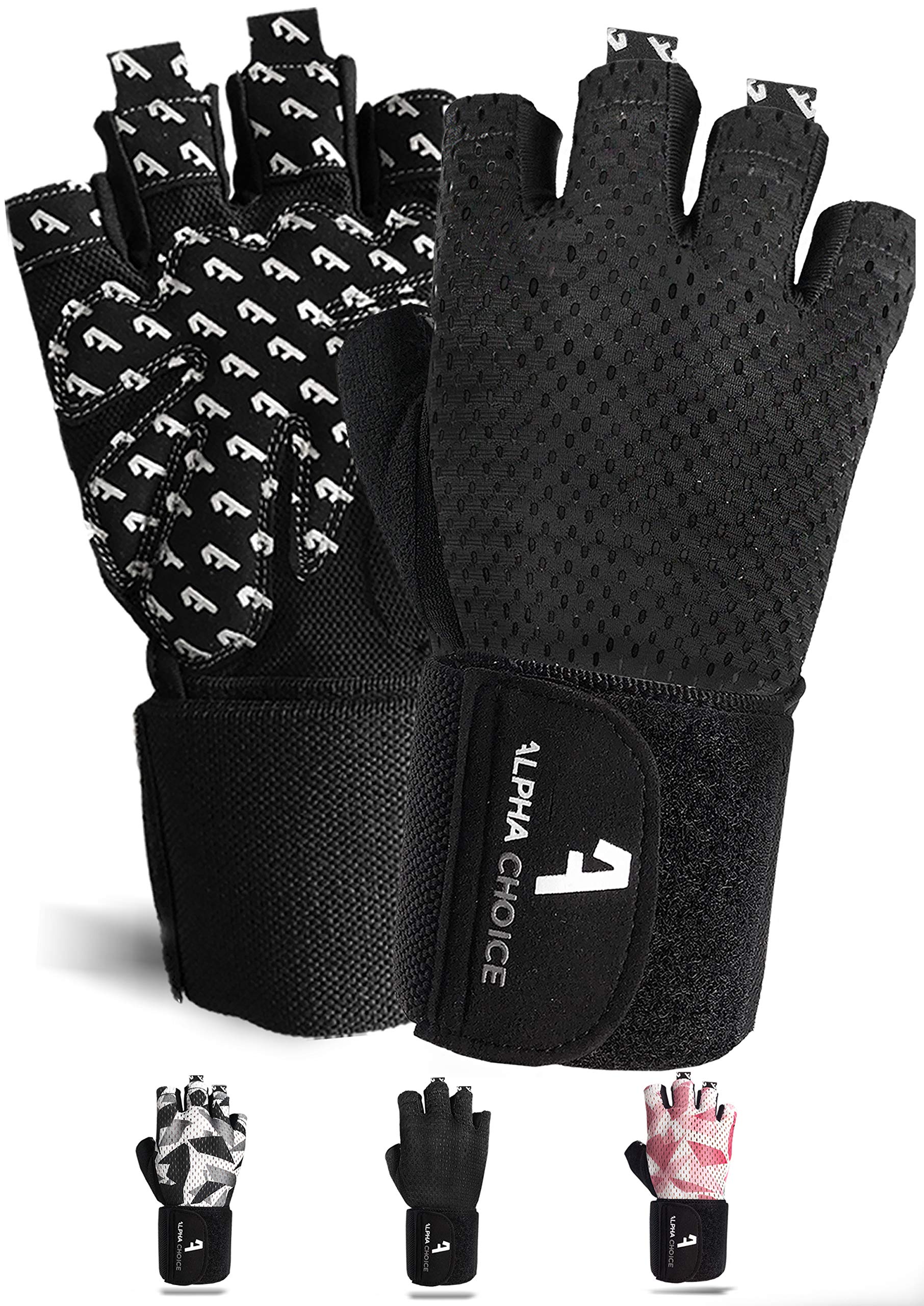 Alphachoice Performance - Guanti da fitness per uomo e donna, con protezione per il polso, guanti da allenamento per la forza, bodybuilding, sollevamento pesi (S, nero)