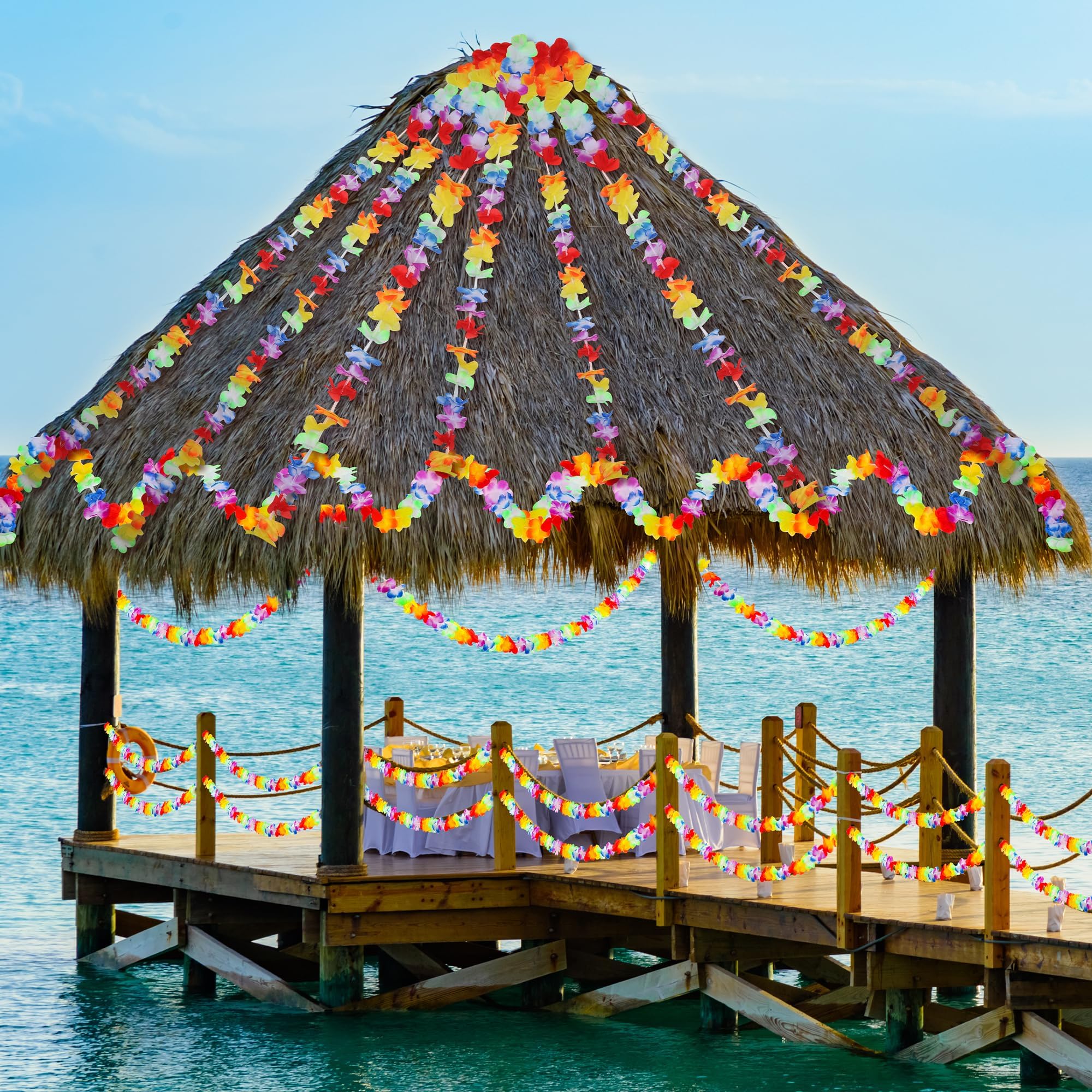 Aneco 50 Stück hawaiianische tropische Jumbo-Girlanden Luau Hibiskus Blumen Lei Girlande für hawaiianische Partyzubehör, Dekorationen, je 3 m