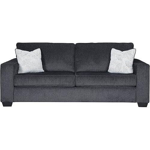 Signature Design by Ashley Altari Modern Sofa with 2 Accent Pillows, Dark Gray