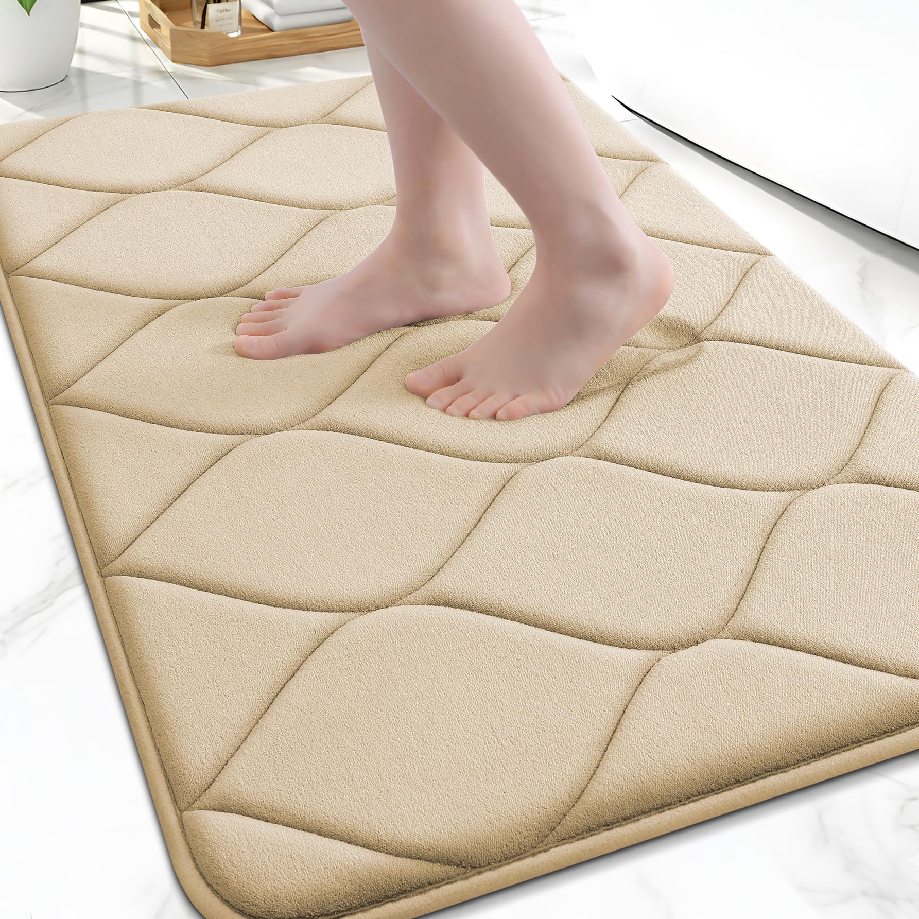 Smiry Memory Foam Bath Mat 47x17, Ultra Soft Absorbent Bathroom Rugs
