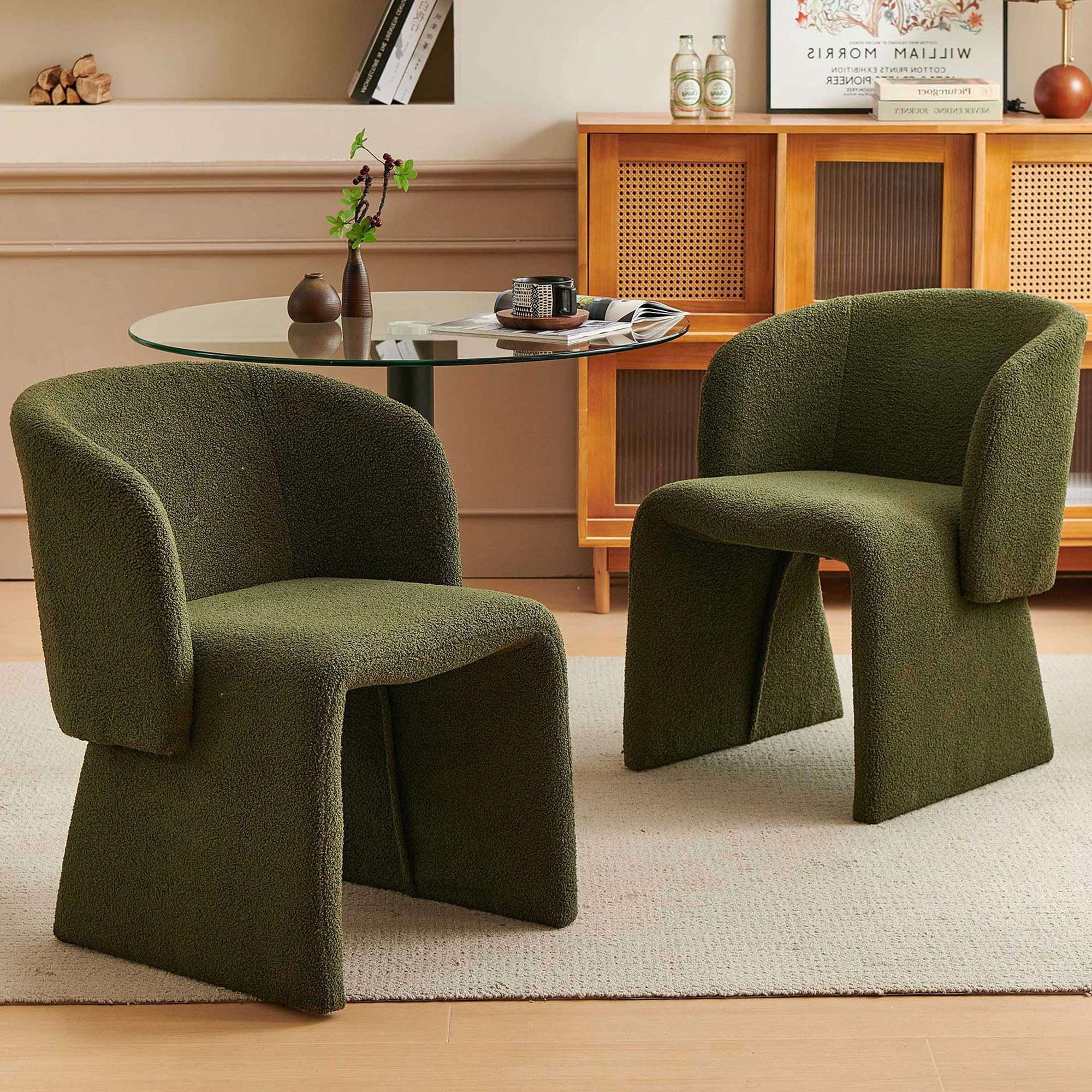 Homedot Barrel Dining Kitchen Chairs Set of 2, Modern Mid Century Living Room Chairs Upholstered Round Backrest Accent Side Chairs Comfortable for