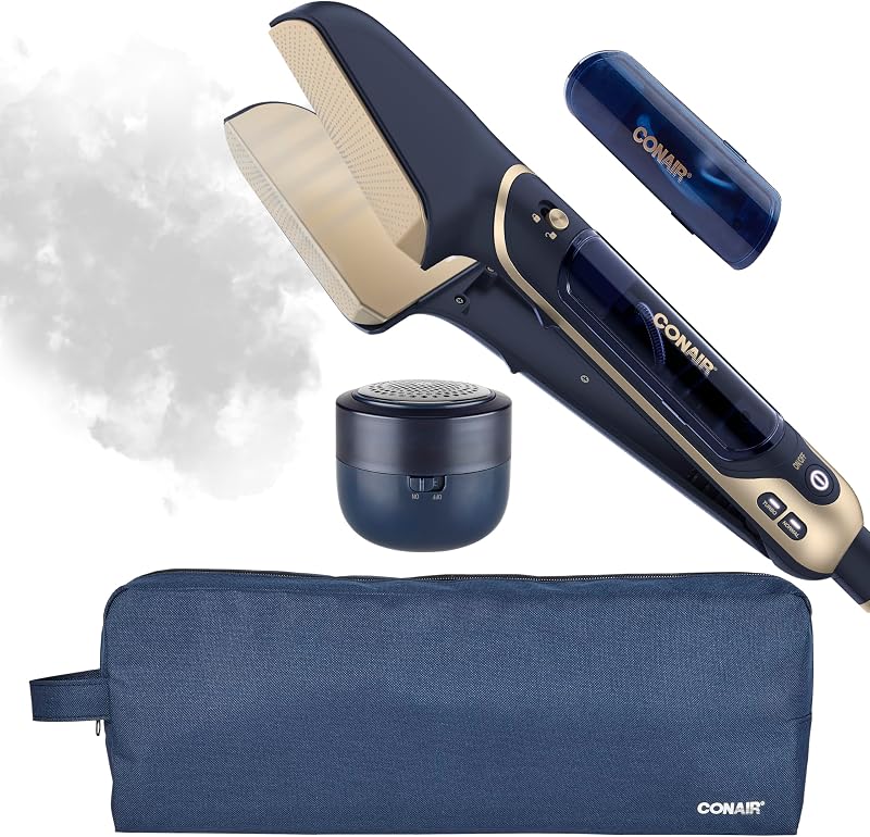 SteamStylist Prensa de vapor y plancha a vapor 3 en 1 para ropa, vaporizadores para ropa, vaporizador de viaje, incluye afeitadora de tela, tanque de agua adicional y bolsa de almacenamiento, azul medianoche
