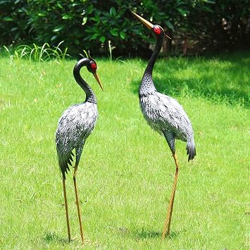 Crane Statue Garden Decor Metal Yard Art for Outdoor Patio Lawn Pool