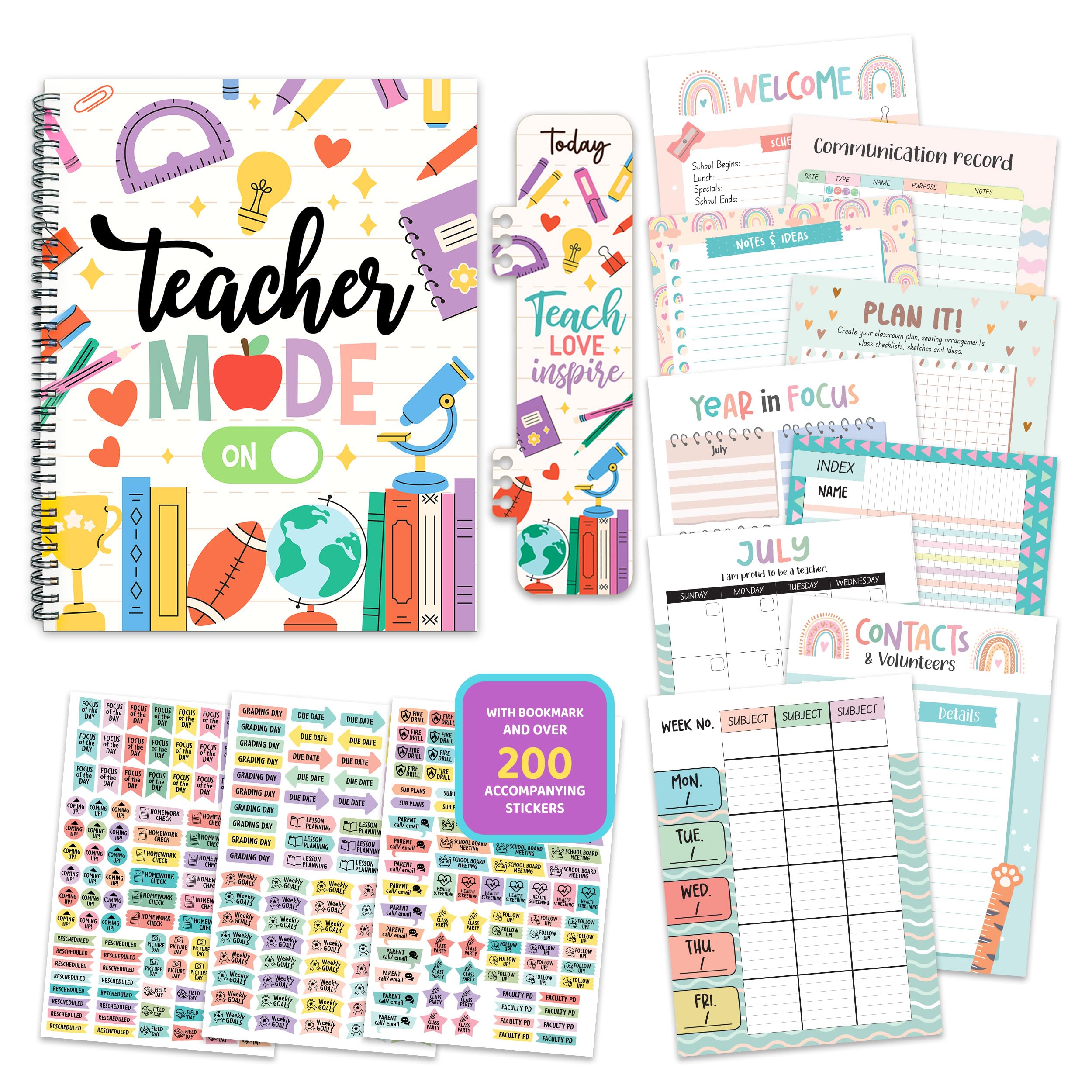 Decorably 12 Months Weekly and Monthly Undated Teacher Planner 2025-2026, 8.5x11inch Spring-Bound Teacher Lesson Planner with Contacts and Schedule