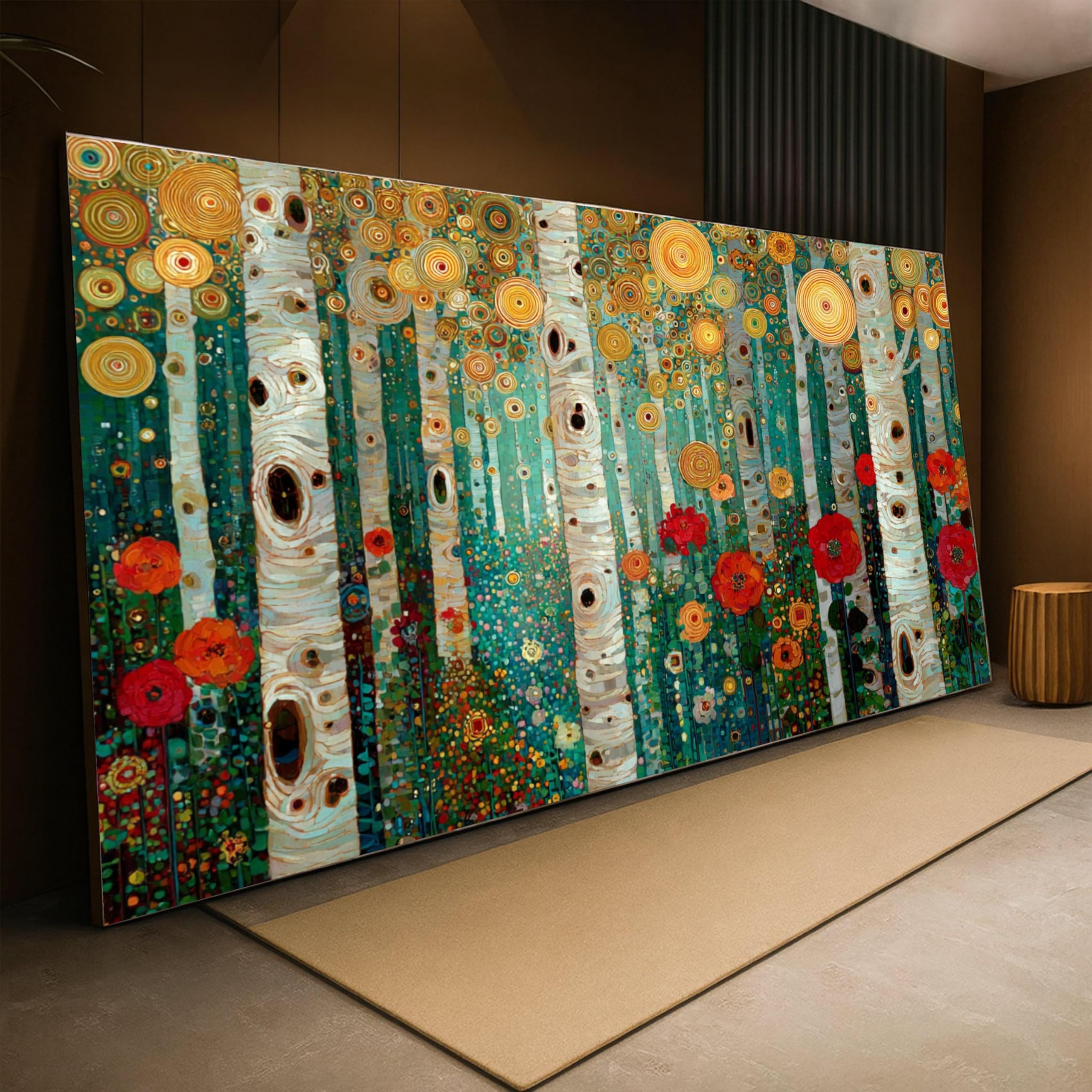 CAOXTART Classic Birch Tree Forest Canvas Print, Abstract Floral Wall Art, Nature Landscape Oil Painting, Colorful Garden Decor(65x120cm/Frameless)