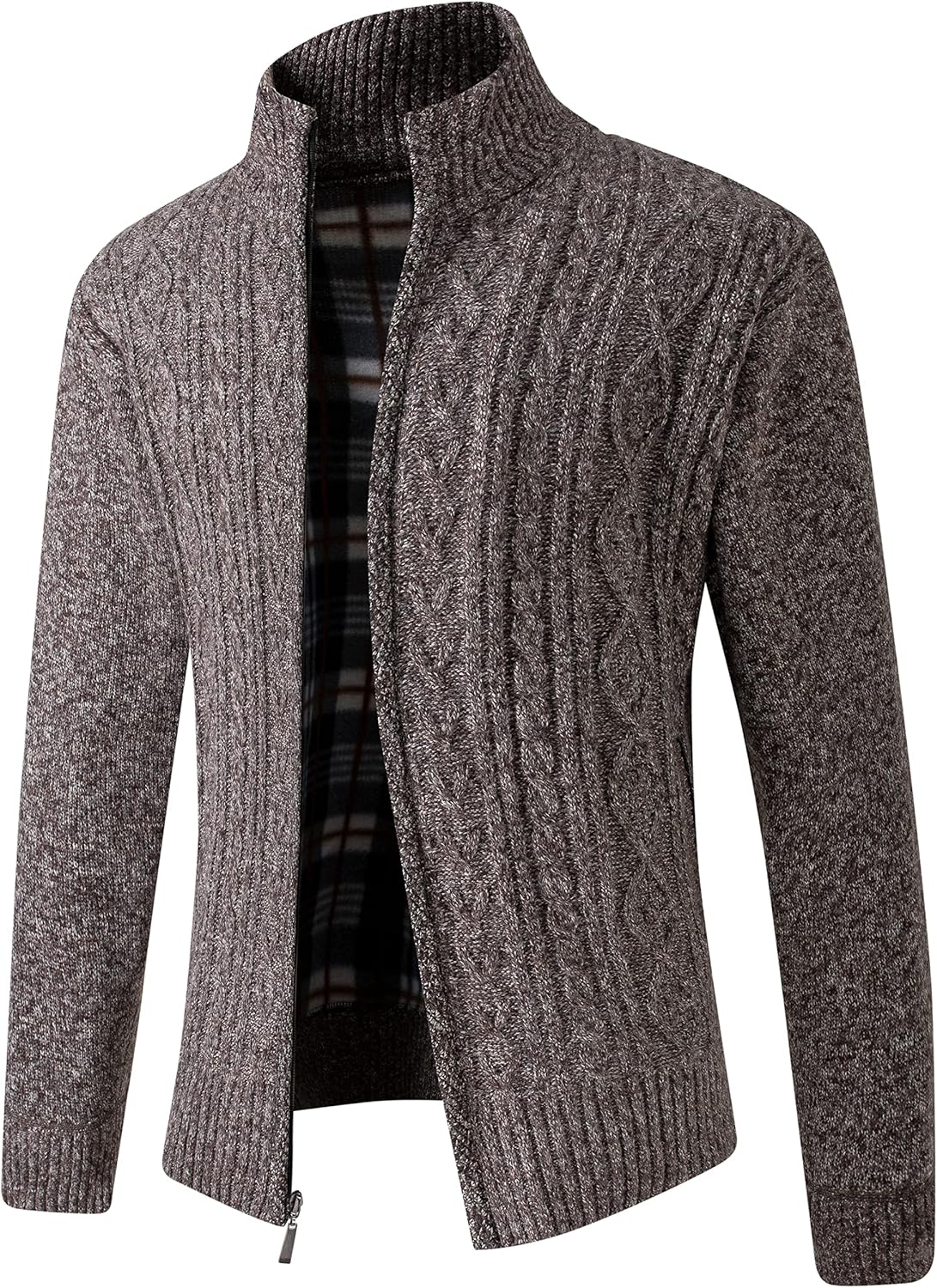 JYG Cardigan Sweaters for Men Full Zip Fleece Lined Up Stand Collar Slim Fit Knitted Sweater with 2 Front Pockets