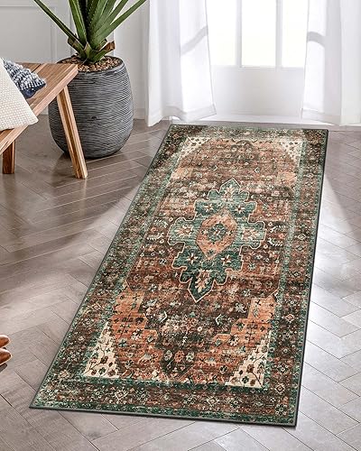 Moynesa Alfombra de pasillo ultrafina lavable de 2 x 4 pies, antideslizante, resistente a las manchas vintage, que no se desprende, para dormitorio,