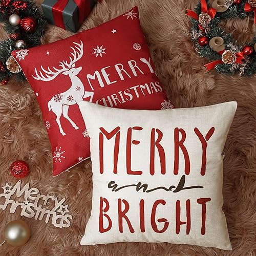 Miniatura 3 de CAROMIO Juego de 4 fundas de almohada decorativas de Navidad de 18 x 18 pulgadas, fundas de almohada decorativas de granja para el hogar, ciervos,