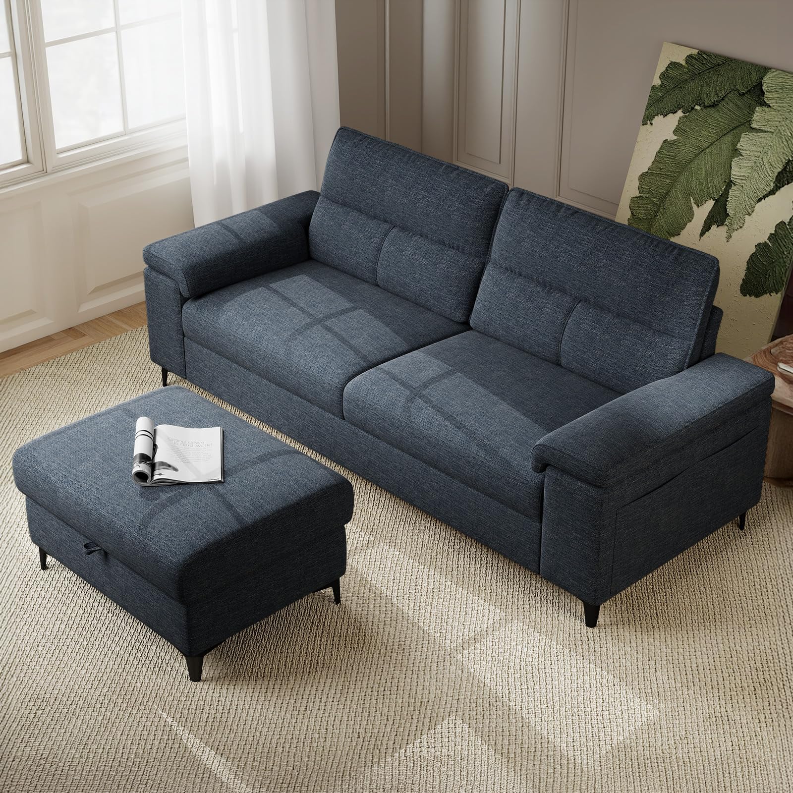 88.97" L Shaped Sectional Couches Deep Seat Sofa for Living Room(Blue)