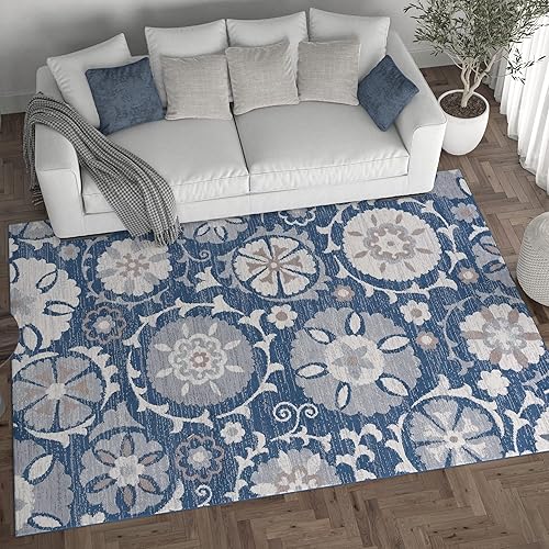 Miniatura 4 de Tayse Alfombra redonda moderna azul marino de 5.9 ft, alfombra de área para interiores, sala de estar, comedor, dormitorio, cocina, entrada,