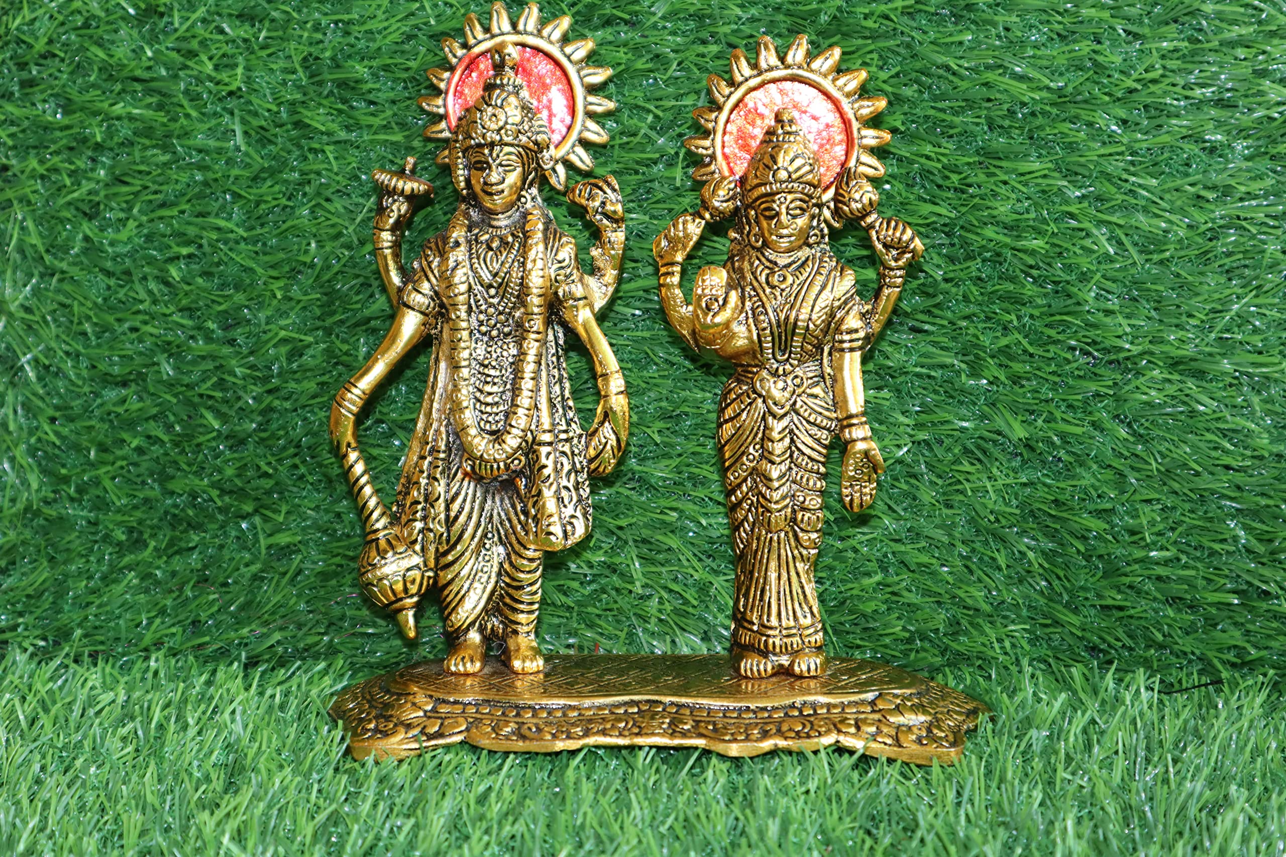 Salvus APP SOLUTIONS Divinely Crafted Metal Lord Vishnu and Goddess Laxmi Statue for Spiritual Abundance (6.5x7 Inch)