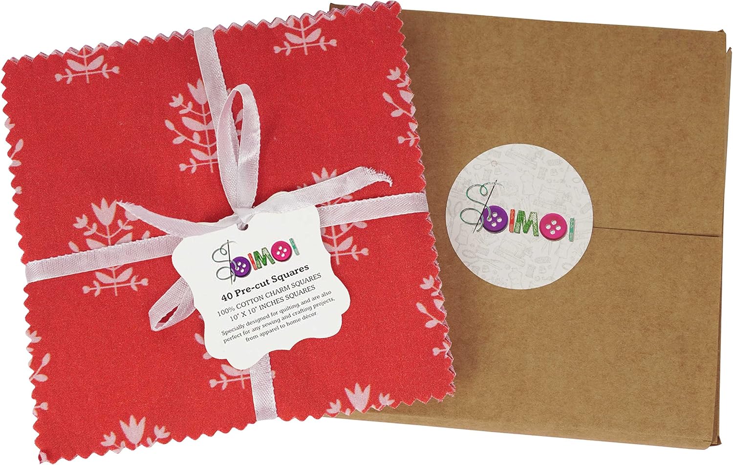 Soimoi Precut 10-inch Block Prints Cotton Fabric Bundle Quilting Squares Charm Pack DIY Patchwork Sewing Craft- Rose Pink