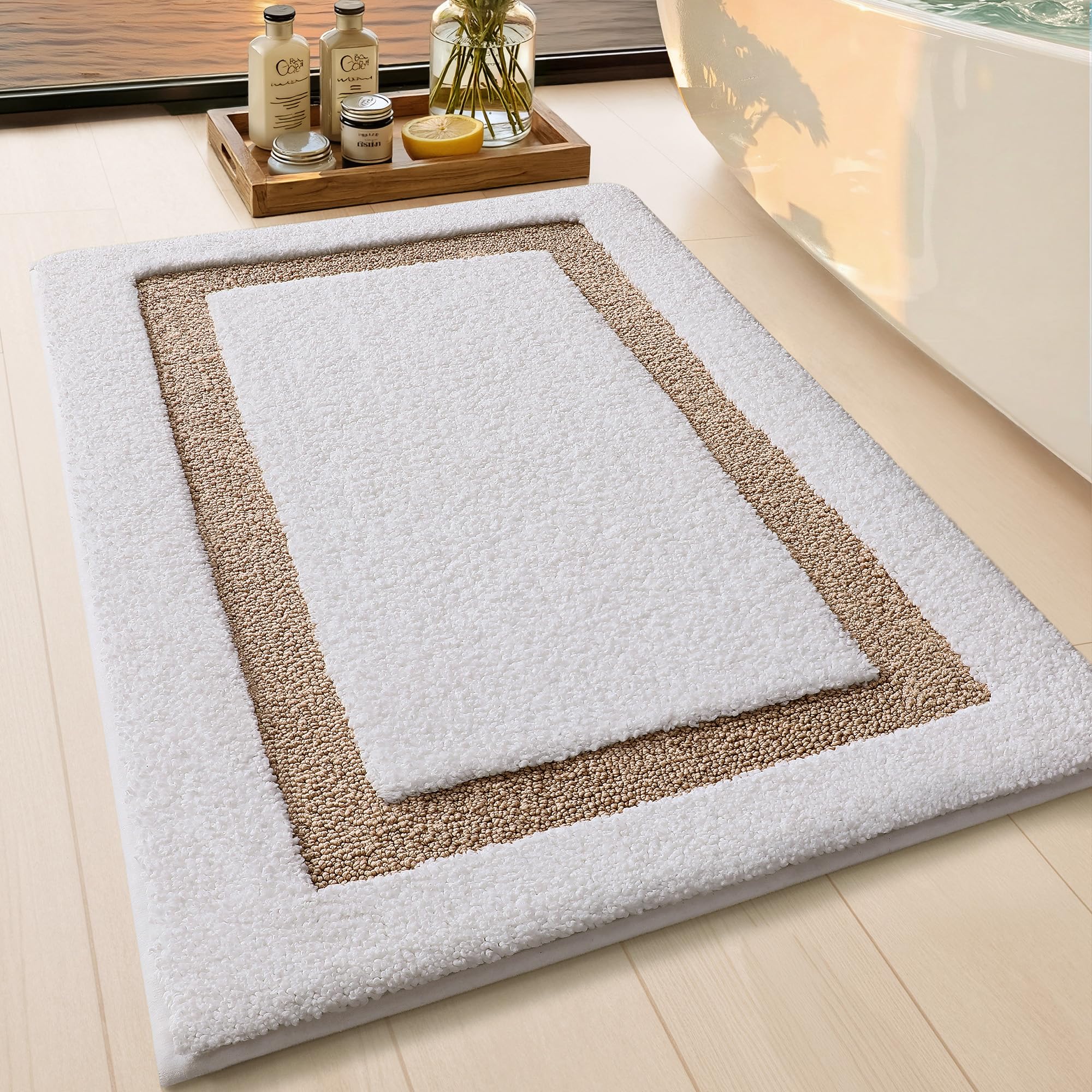 Color & Geometry Tappeto da bagno 61x92 cm, Assorbente acqua e Quick Dry Microfibra Tappeti da bagno, antiscivolo, Lavabile in lavatrice, Tappetino da bagno peluche per il bagno, Cachi