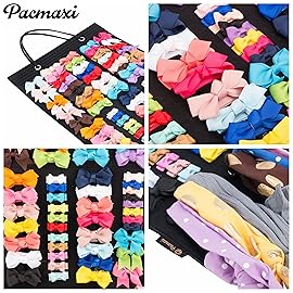 PACMAXI Baby Girl Hair Bows Holder, Hair Clips Storage Hanger For Ribbons, Hair Bows Organizer, Baby Hair Clip Storage Display Sturdy Stand, Wall Hanging for Girl Room (Black, Small)