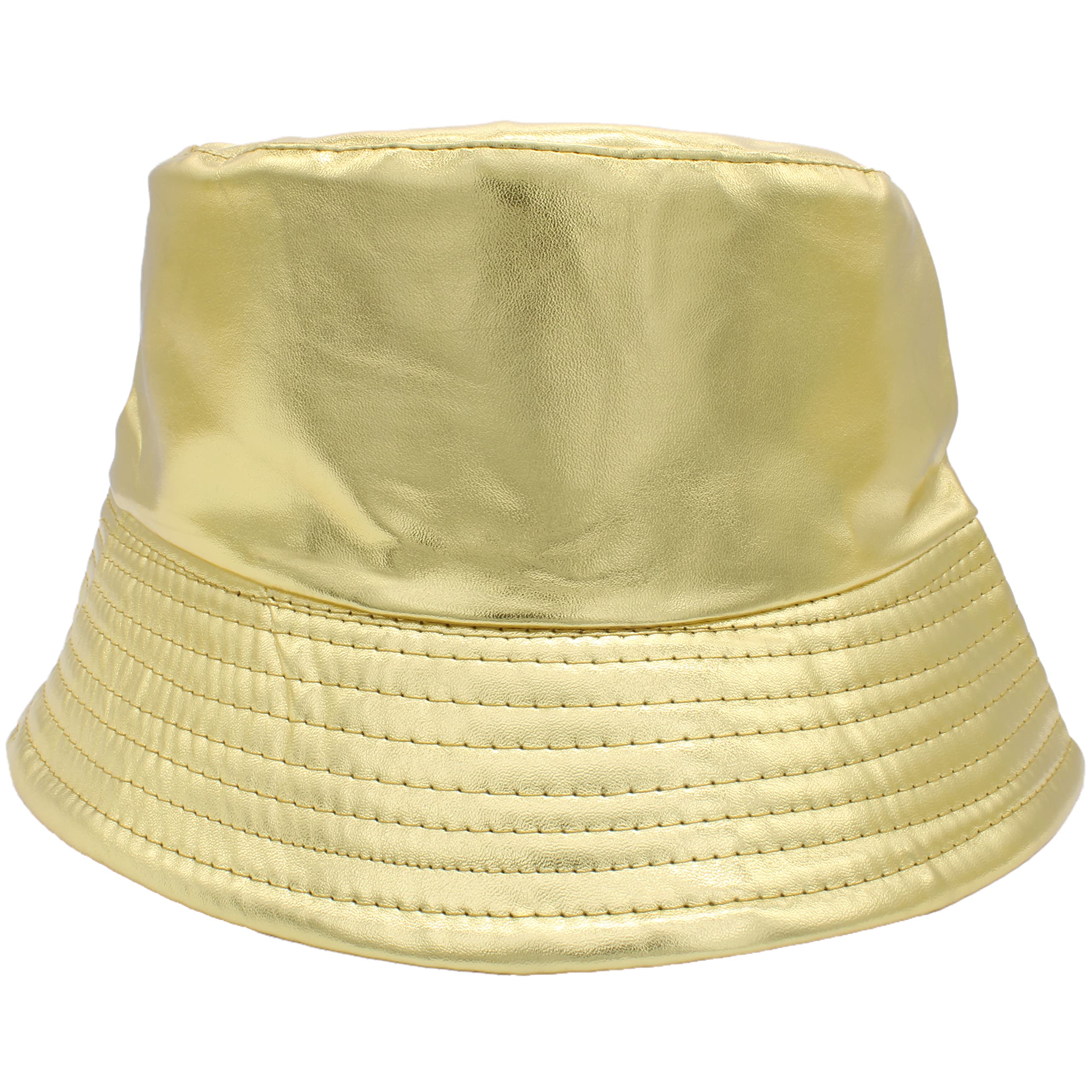Cherry-On-Top Men's Gold Metallic Bucket Hat Pu Metallic Gold Hat Bucket Hats