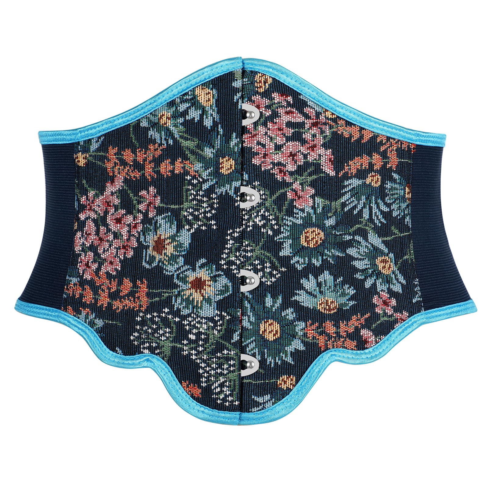 TRIWORKS Women Elastic Corset Belt Renaissance Floral Printed Underbust Corset Wide Costume Stretch Waist Belt