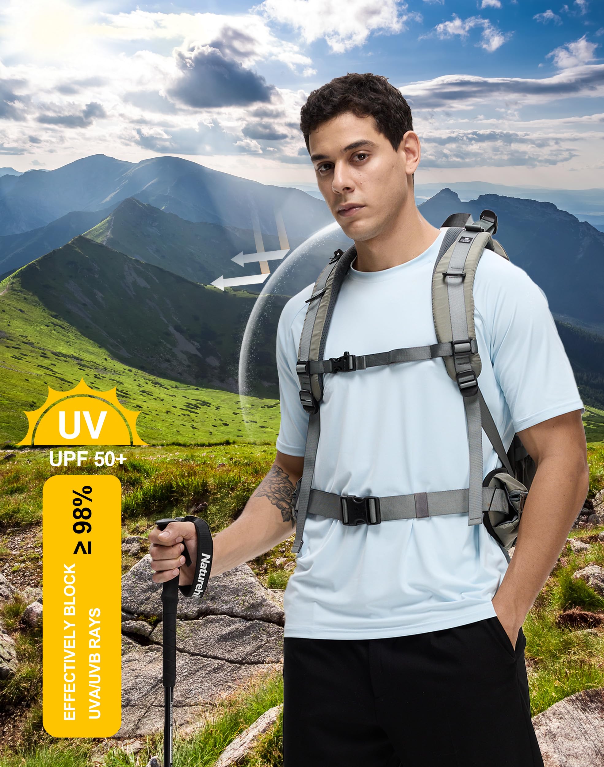 Hioutdoor UV Shirt Herren 3er Pack Schutz UPF 50+ Schnelltrocknend Kurzarm Rash Guard Sommer Strand für Outdoor Surfen Schwimmen Sport Tshirt Schutzkleidung Männer
