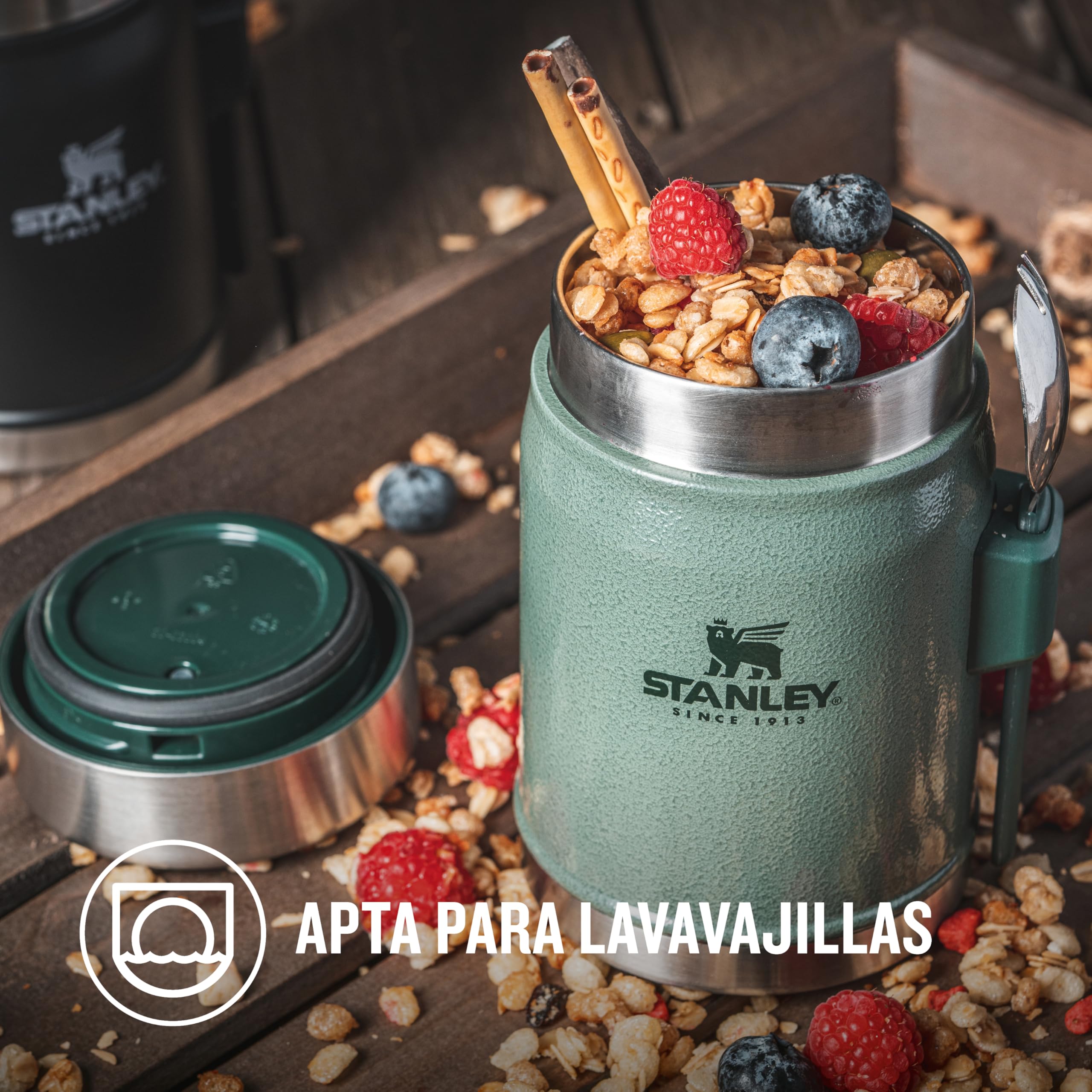 STANLEY Classic Legendary Fiambrera Termica 0.4L con Spork - Mantiene Frío o Calor 7 Horas - Termo Comida Caliente Adulto - Acero Inoxidable - Sin BPA - Apto Para Lavavajillas - Hammertone Green