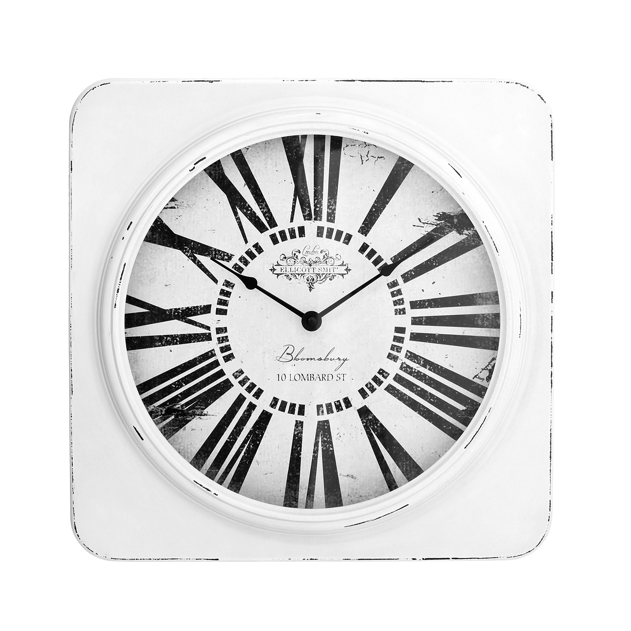 Premier Housewares White Antique Finish Metal Wall Clock - Round Face with Roman Numerals - 38x38cm
