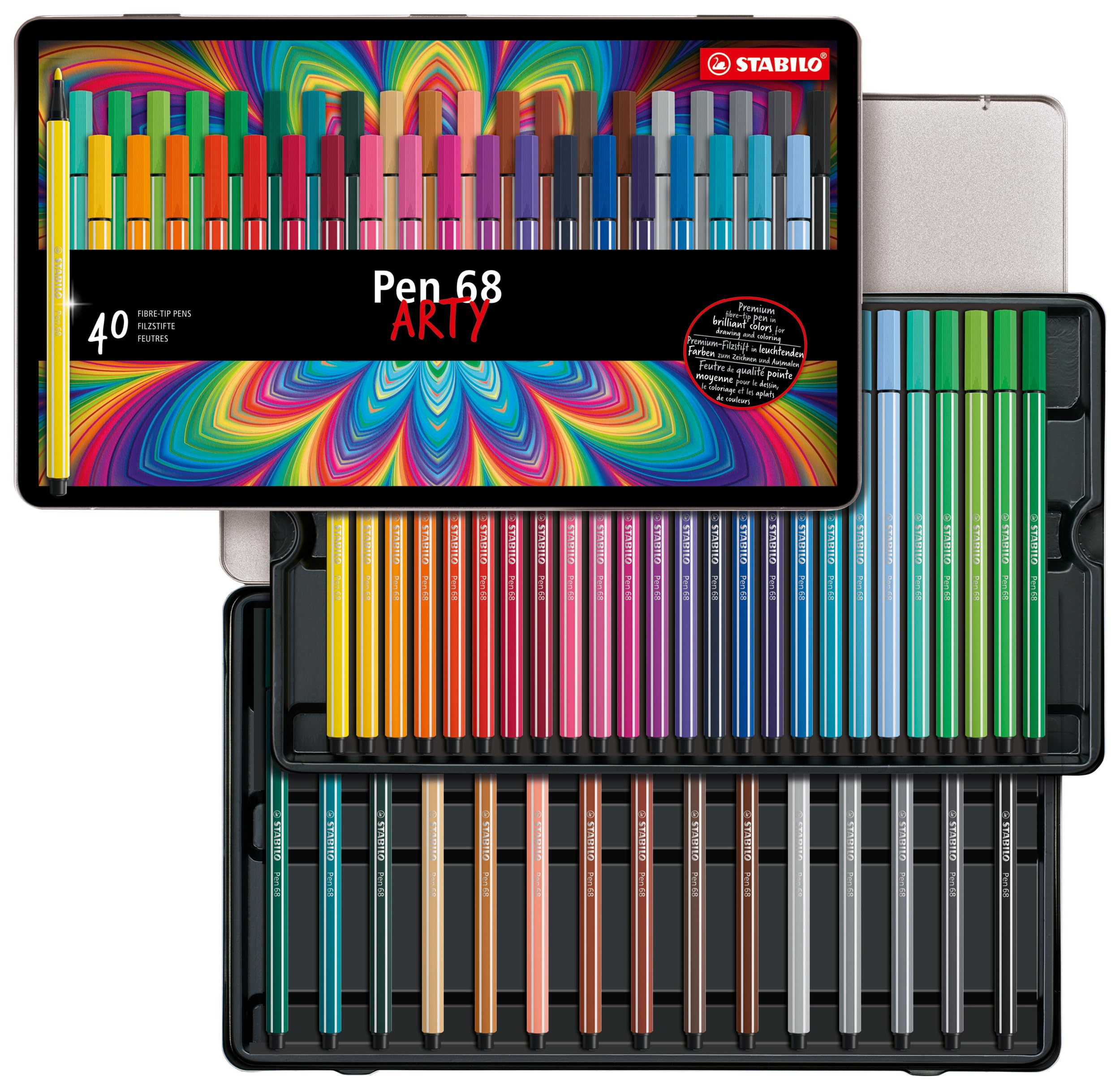 STABILOPen 68 - Premium Fibre-Tip Pen - ARTY - Tin of 40 - Assorted Colours