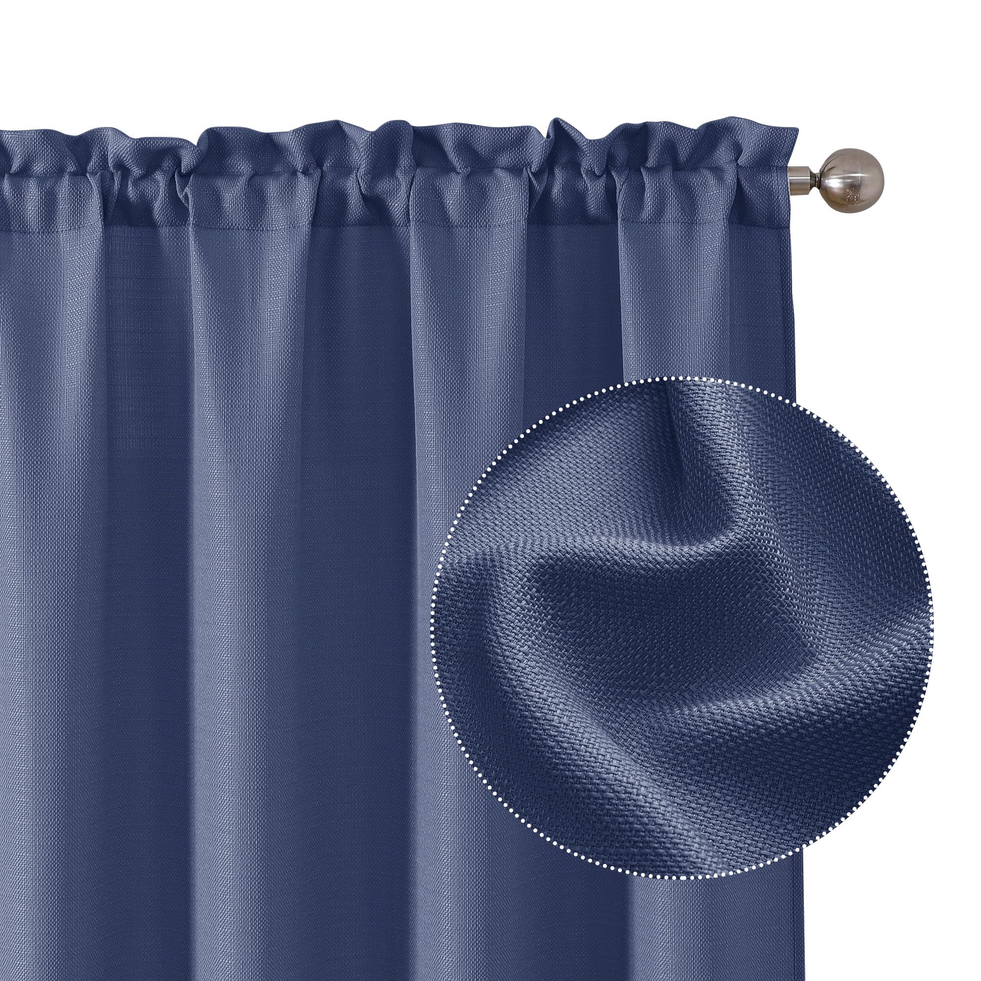 Chyhomenyc Bennet Blue Curtains 54 Inch Length 2 Panels, Faux Linen Textured Semi Sheer Light Filtering Soft Airy Rod Pocket Window Treatment Drapes