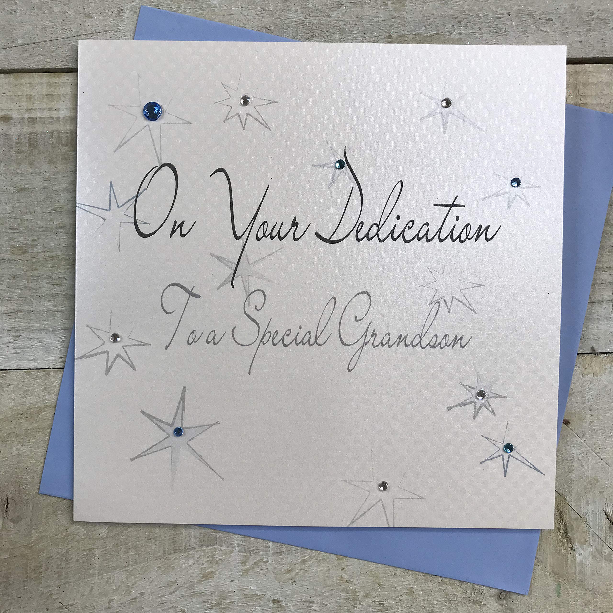 White Cotton Cards "On Your Dedication To A Special Grandson" Handmade Dedication Card, DS37-GS