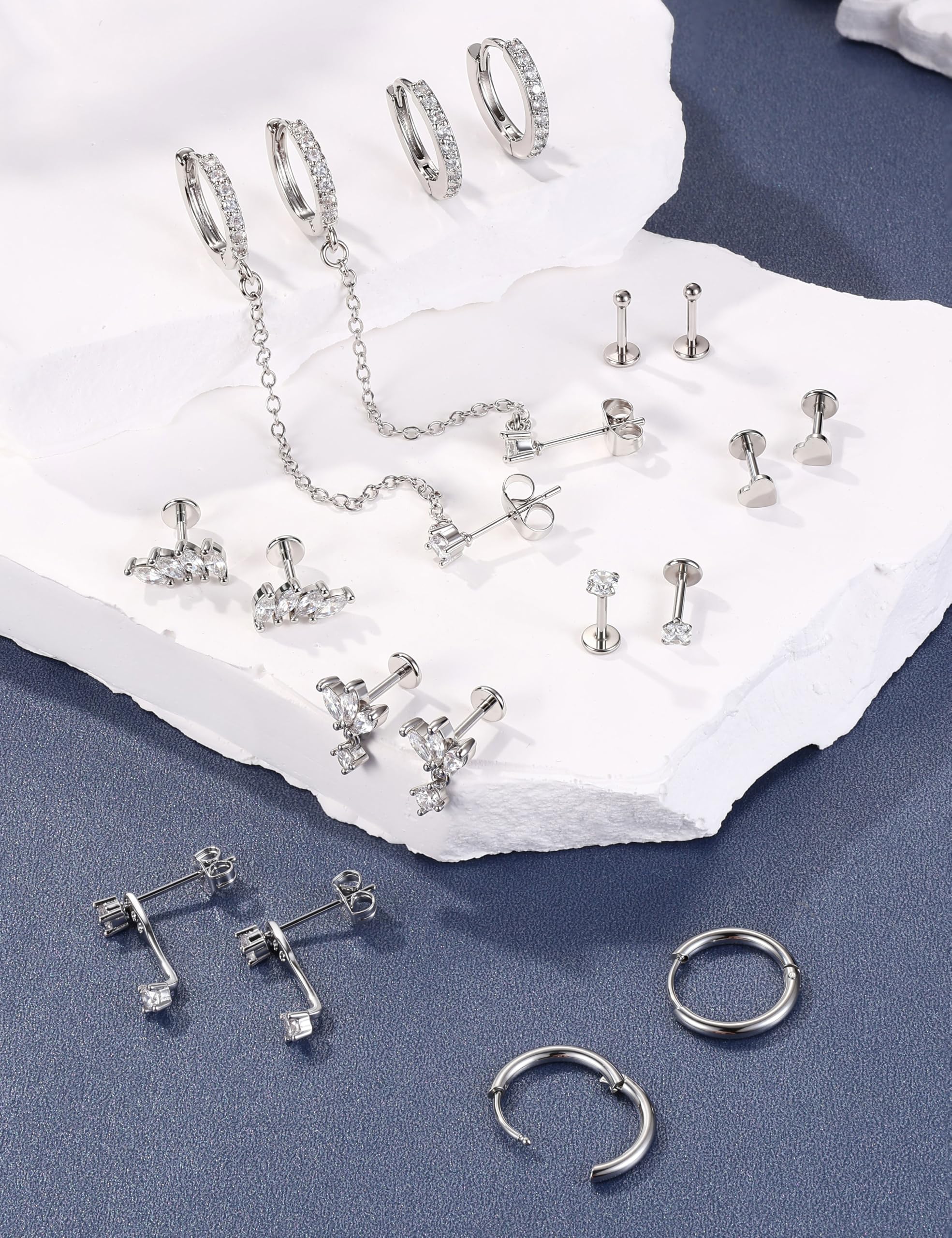 Pendientes de Tuerca con Parte Trasera Plana de 16G/18G/20G para Mujer, hipoalergénicos