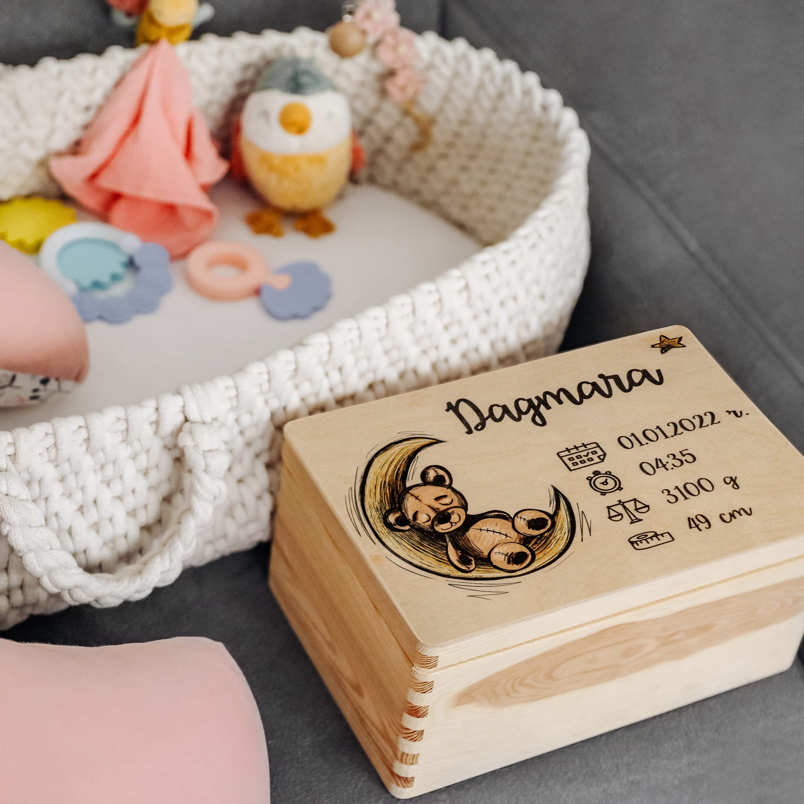 Boîte à Souvenirs Bébé Personnalisée En Bois - Gravure Ours Ou Animaux, Cadeau Naissance Fille/Garçon
