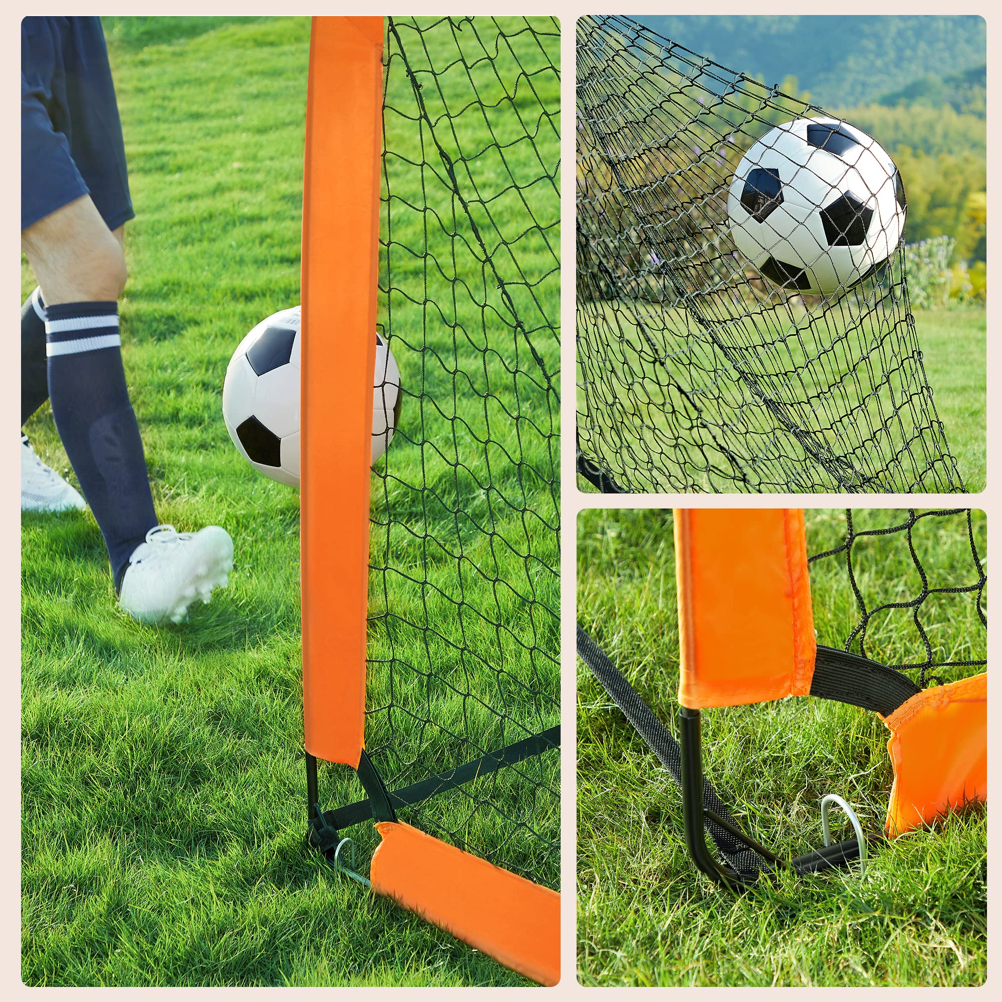 SONGMICS Porta da Calcio per Bambini, Set di 2, Obiettivo di Calcio Portatile e Pieghevole, per Giardino, Parco, Spiaggia, Struttura in Fibra di Vetro Elastico