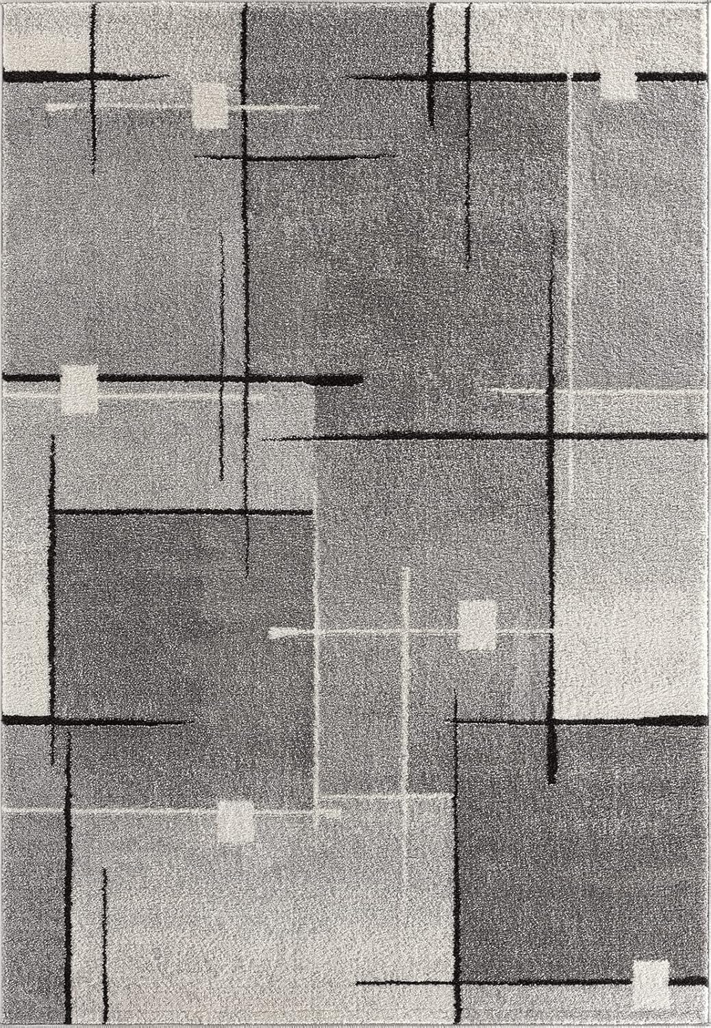 Mia´s Teppiche Modena - Moderner Kurzflor Teppich, Wohnzimmer & Schlafzimmer, weich & pflegeleicht, geometrische Muster, Kariert, Grau, 140 x 200 cm