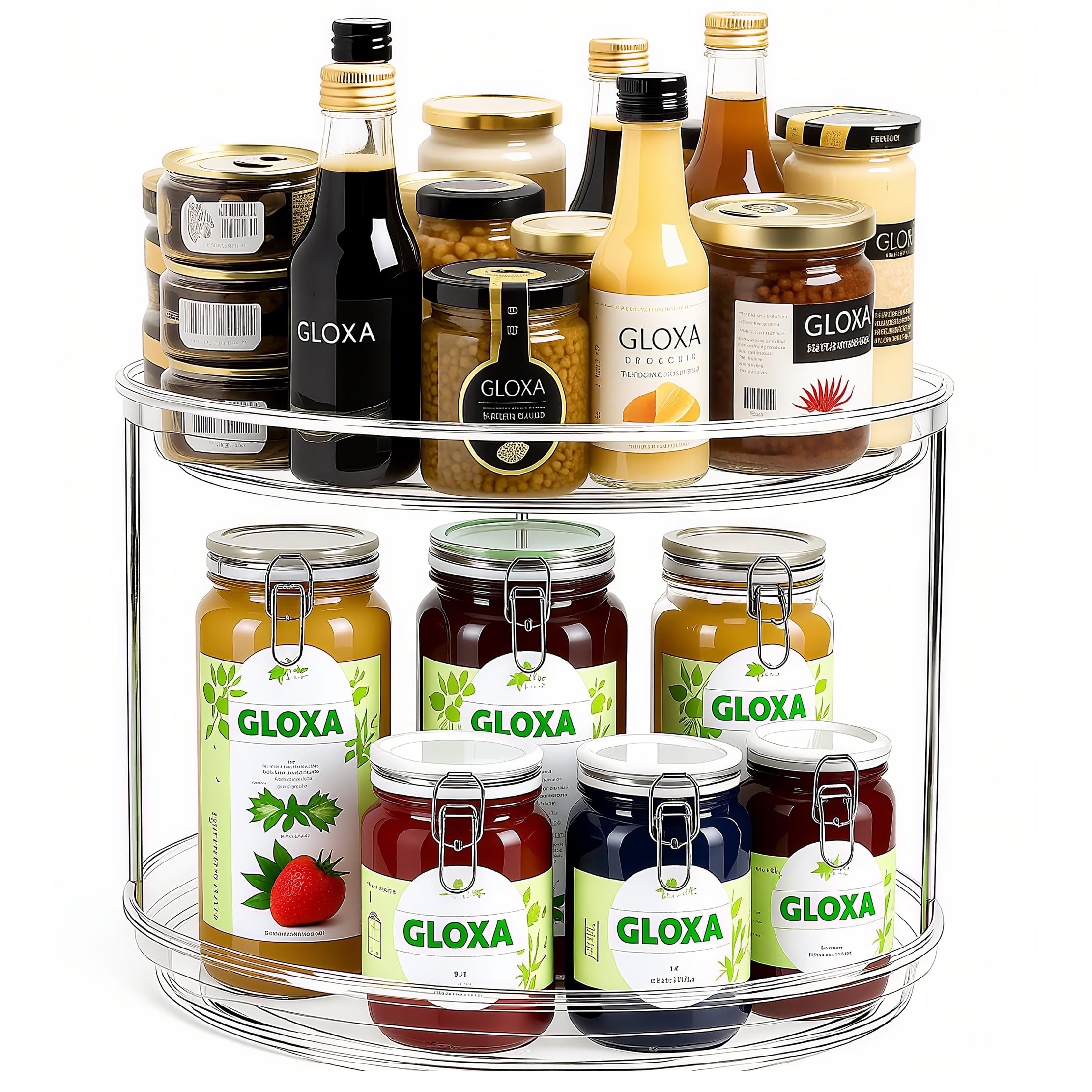 23.5CM Especiero Giratorio 360°, 2 Pisos Lazy Susan Despensa Organizador Especieros para Cocina Giratorio Estante de Plástico para Botellas, Cosmético, Armario, Despensa