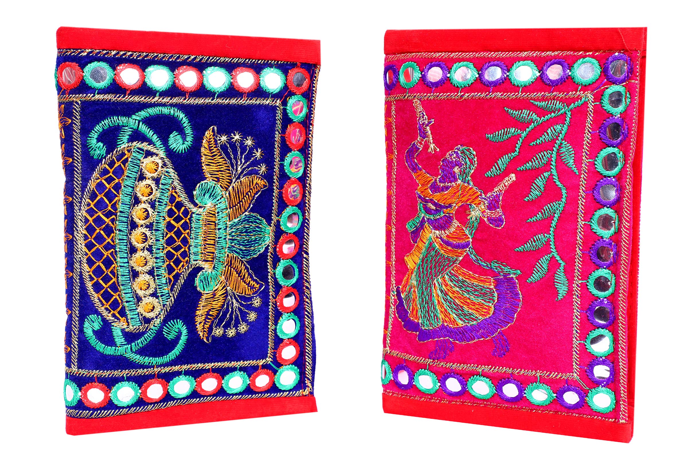 Tulika Collections Embroided Cotton Multicolored & Multdesigned Clutch Purse Clutch Case Pouch Wallet with Saree Waist Clip for Ladies (Pack of 2) (Medium Size 18 INCH)