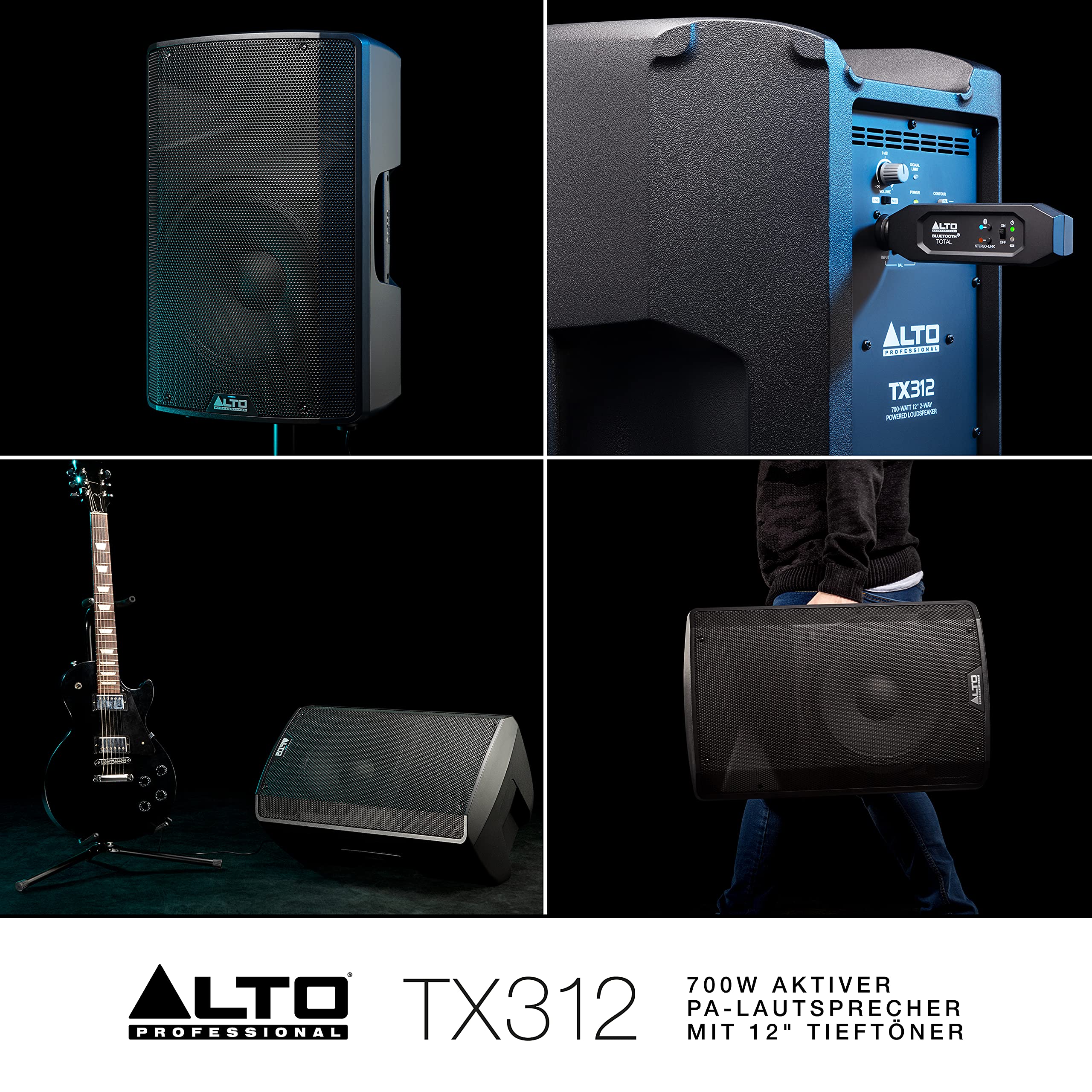 ALTO TX312-700 Watt 12-Zoll 2-Wege Aktiver PA-Lautsprecher mit Signal-Limiting und Schaltbarem Mikrofon/Line-Preamp und XLR In/Out