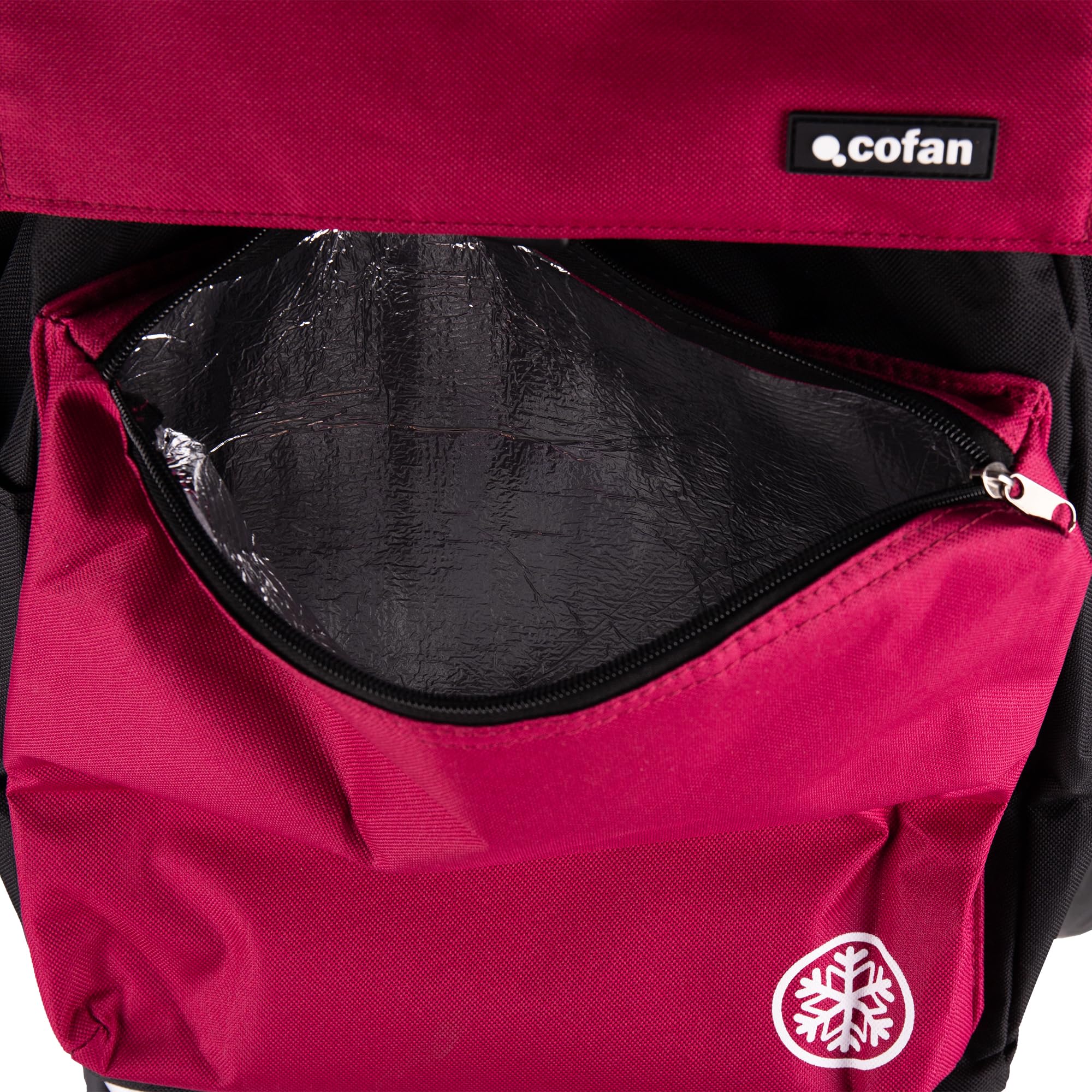 Cofan Carro de la compra plegable con 2 ruedas | Material: aluminio | Bolsa de 43 litros | Bolsillo para congelados | | Negro y beige/Negro y granate (Negro y Granate, 43 Litros)