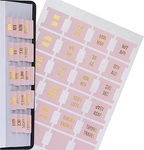 DiverseBee Pestañas mensuales de planificador de papel de aluminio dorado 24 pestañas laminadas para cuadernos pestañas de 12 meses y 4 pestañas en