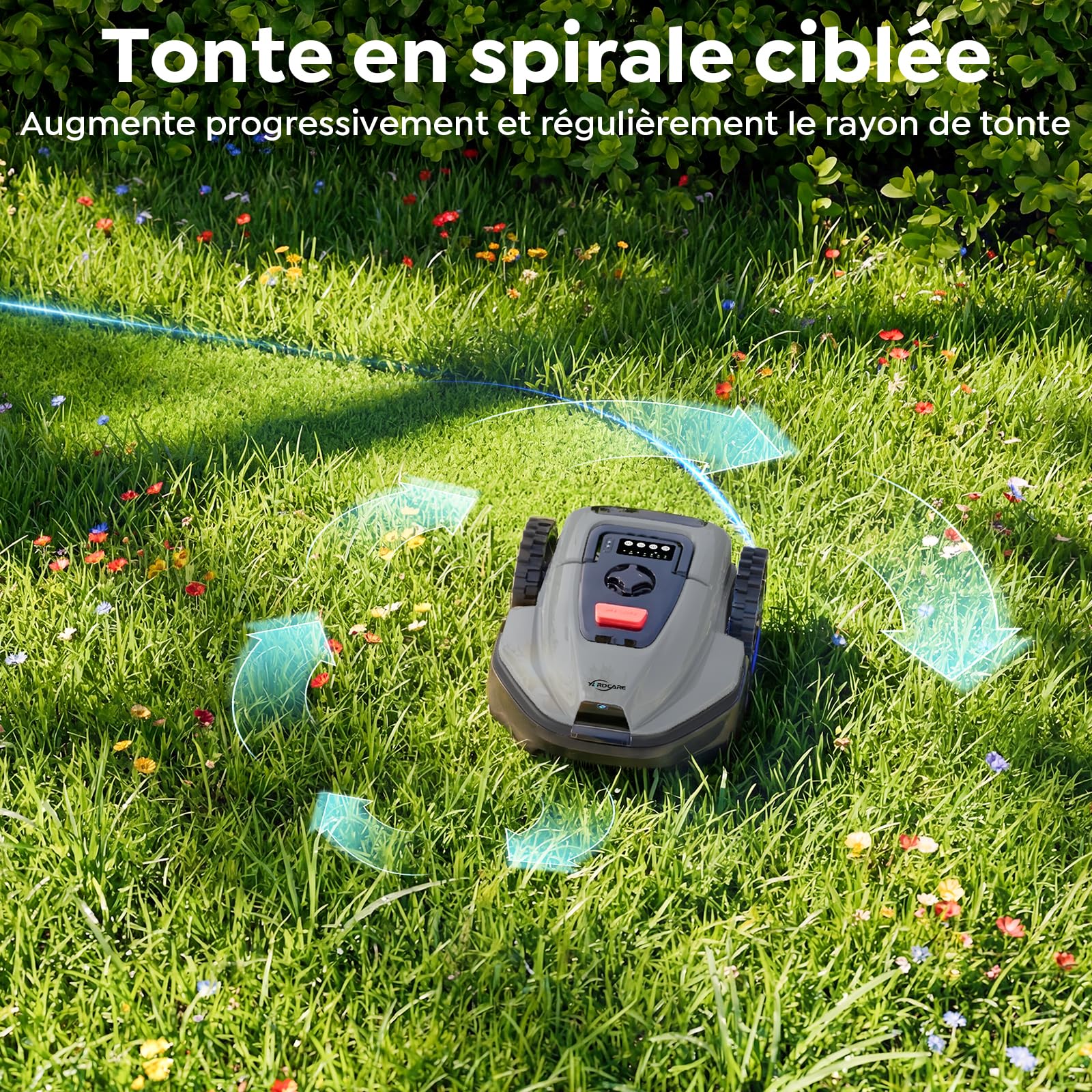 YARDCARE V3 Robot Tondeuse sans câble périphérique, avec Navigation visuelle, détection 150+ Obstacles, contrôle Via appli, 50 DB, Robot Tondeuse pour Petits et Moyens Jardins, Bandes magnétiques