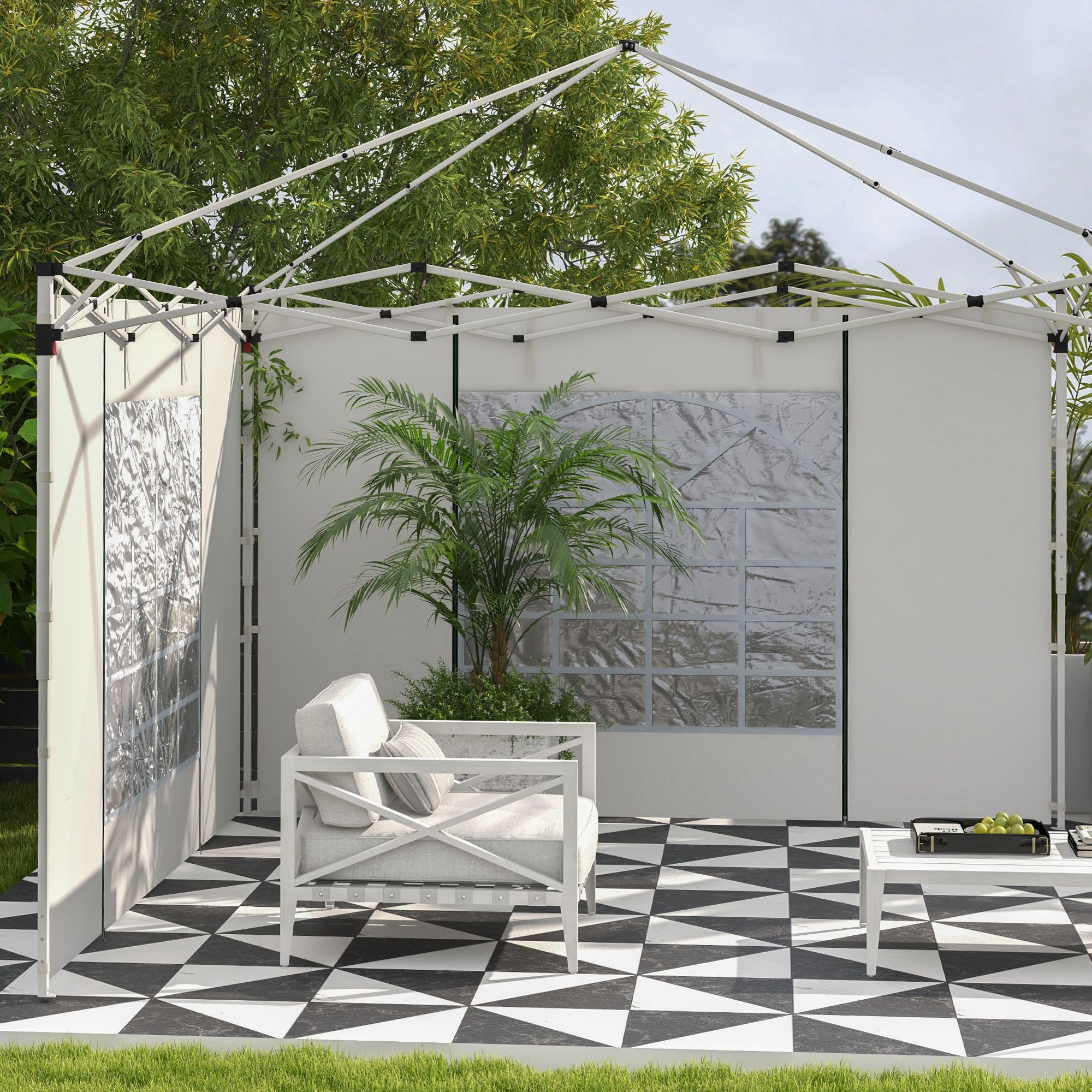 Outsunny Set 2 Pareti Laterali per Gazebo 3x3 m e 3x6m 295x195cm Bianco | Teli per Gazebo, Finestre, Tende Avvolgibili, Tessuto Oxford
