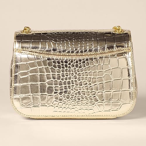 Miniatura 3 de Amazon Essentials Bolso de hombro con cadena para mujer Cocodrilo falso dorado,Cocodrilo sintético marrón,Piel sintética de color negro.,Piel