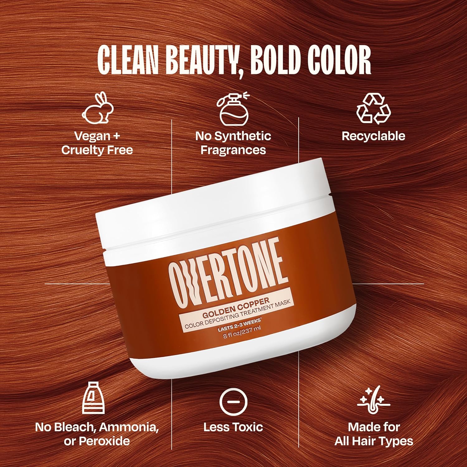 Overtone Semi Permanent Hair Color Conditioner, Golden Copper, 8 oz, Nourishing, Damage-Free, Color Depositing Mask for All Hair Types with Shea Butter & Coconut Oil, Vegan & Cruelty-Free - Image 7