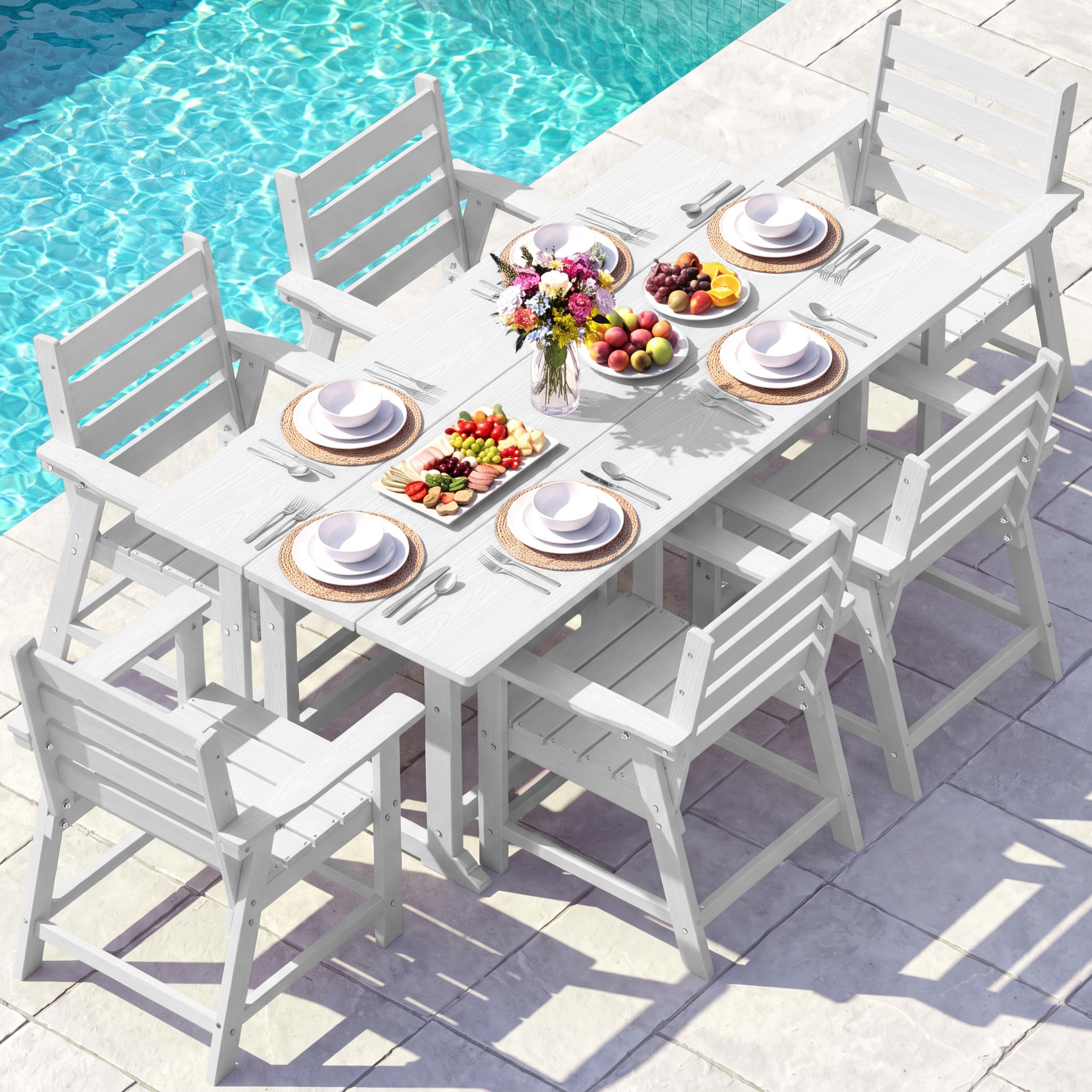 HDPE Outdoor Dining Set, Patio Dining Set of 7, White