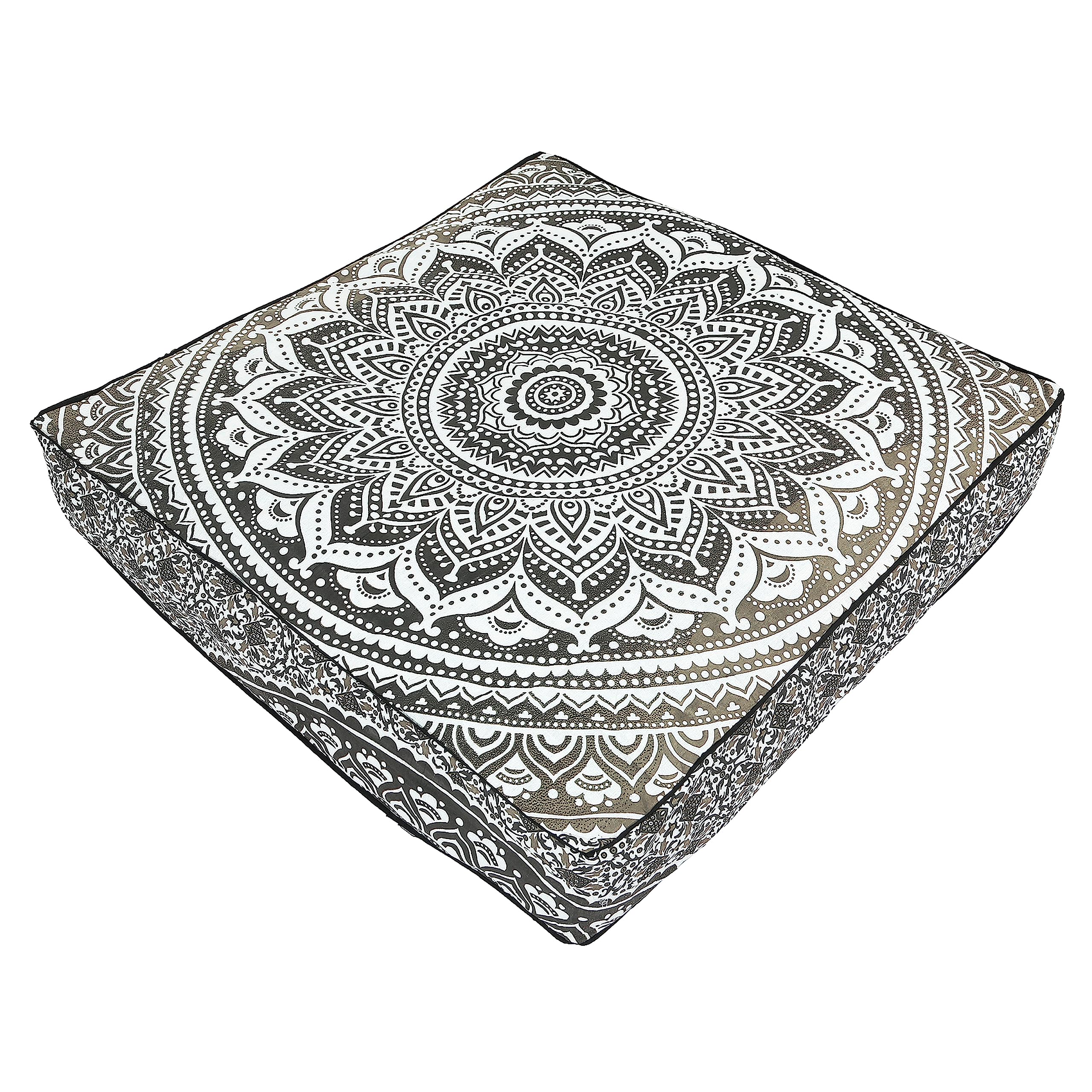 Ombre Grey Black 35" Mandala Large Floor Pillow Cover Meditation Cushion Hippie Square Colourful Decorative Bohemian Accent Boho Chic Dog Bed Indian Pouf Ottoman Handmade Cover Only (Ombre Grey Black)