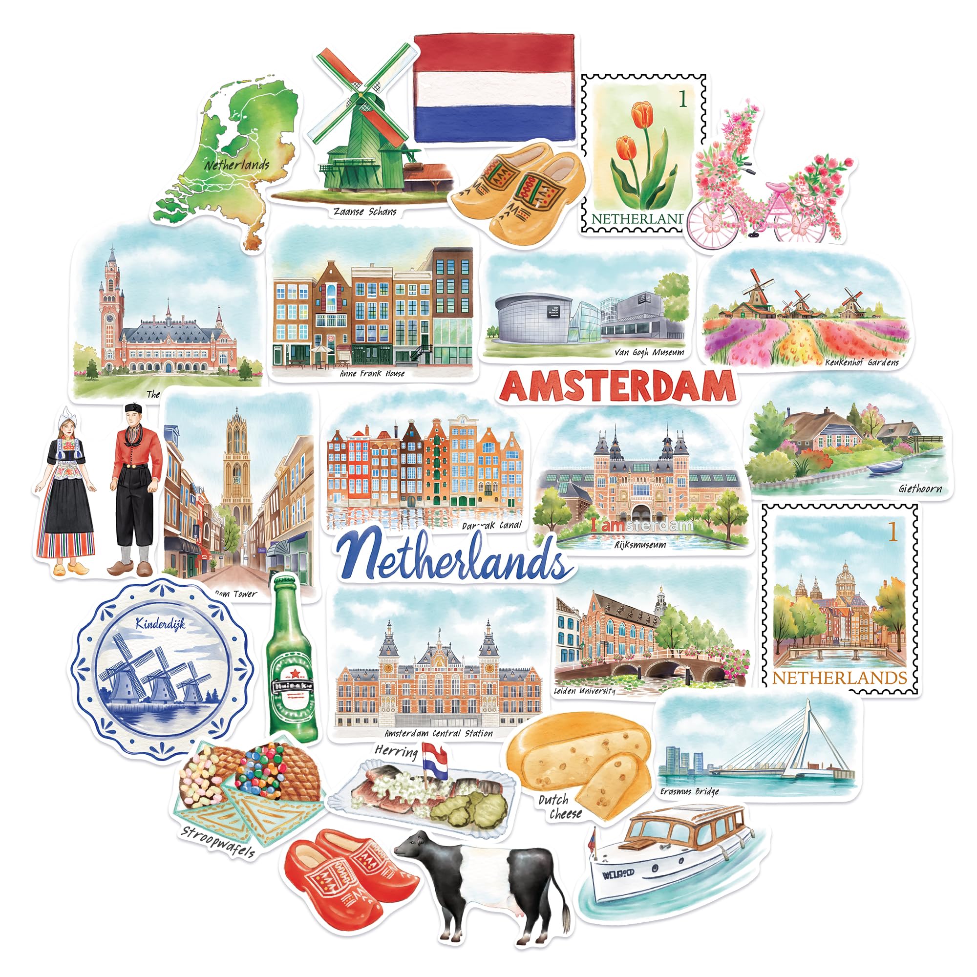 Amazon.com: Navy Peony Artistic Netherlands Travel Stickers