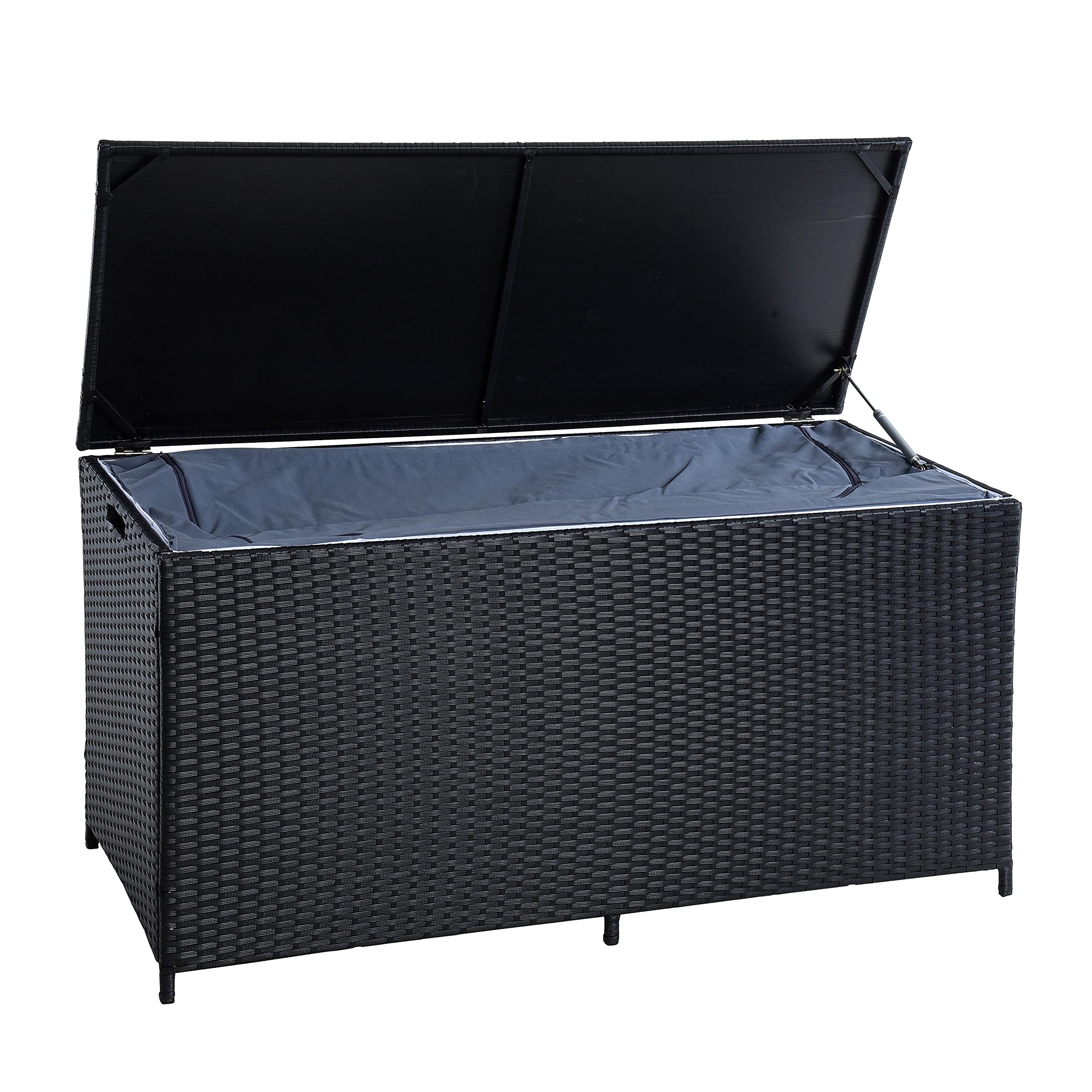 ESTEXO Polyrattan Auflagenbox Kissenbox Gartenbox Gartentruhe Aufbewahrungsbox Auflagentruhe Aufbewahrungstruhe Kissentruhe (Schwarz)